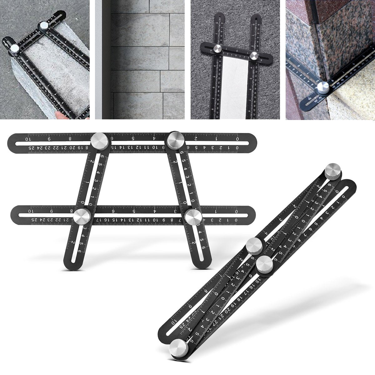 STAHLWERK ruler set with multi-angle measuring ruler, triangular ruler and angle triangle with stop for precise measuring, marking, marking and drawing
