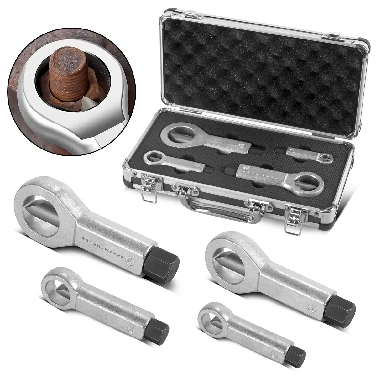 Set spaccadadi STAHLWERK 9-36 mm Set spaccadadi da 4 pezzi | Estrattore di dadi | Apridado | Spaccadadi | Strumento per allentare i dadi bloccati