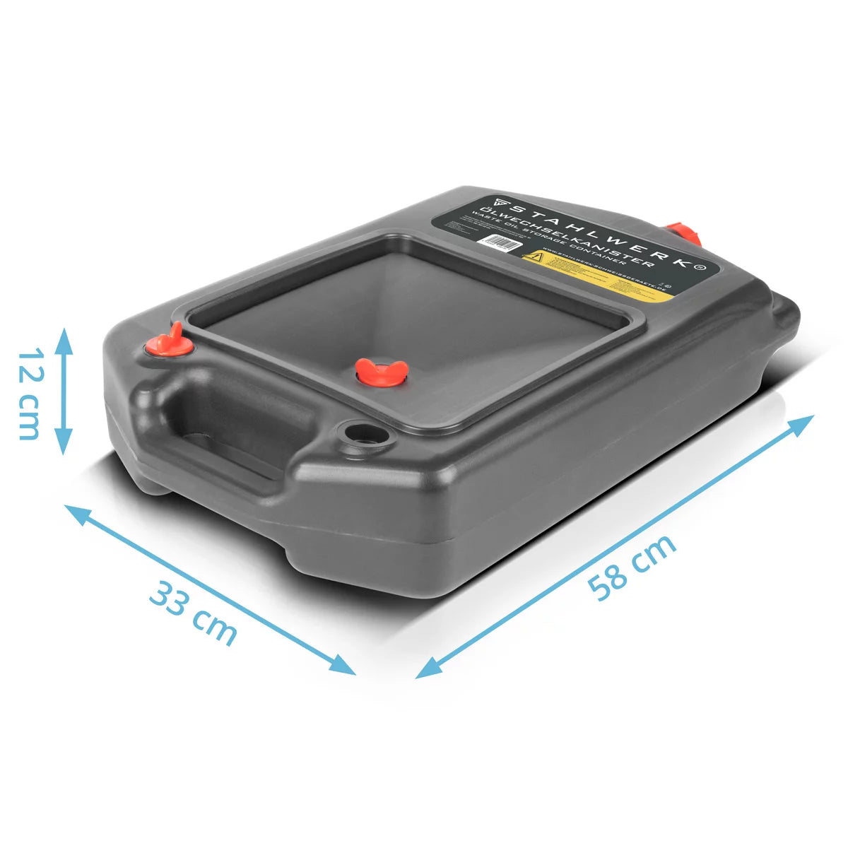 STAHLWERK oil change canister 10 L | Robust oil drip tray | Mobile and flexible to use | Oil pan with collecting aid | 2-in-1 function - oil and fuel canister for cars, motorcycles and workshops