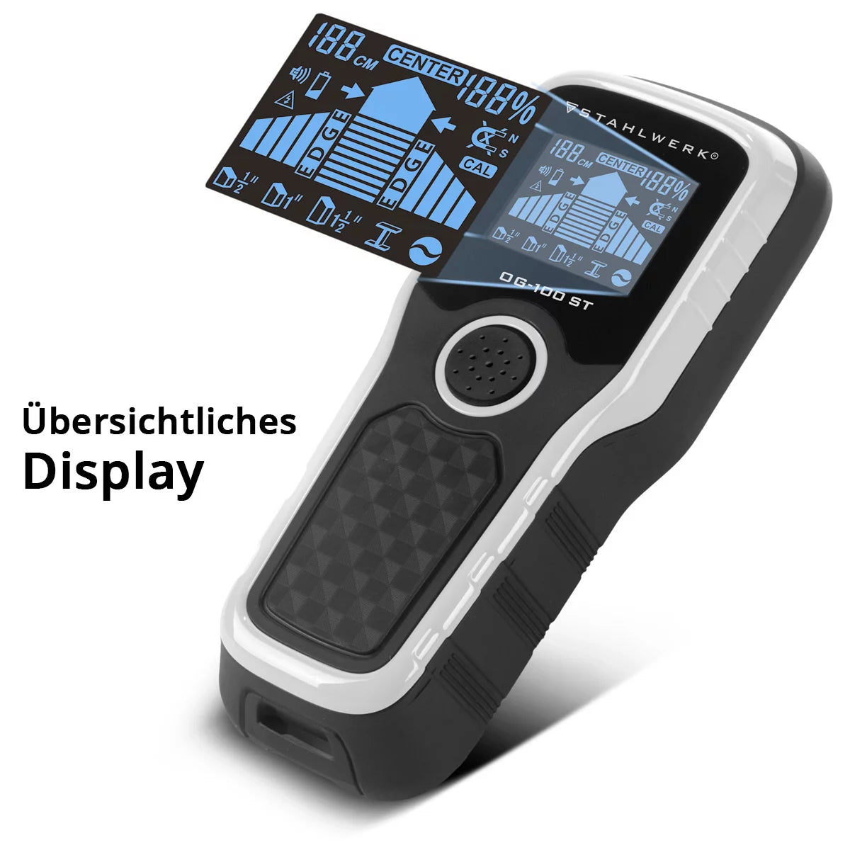 STAHLWERK locating device OG-100 ST wall scanner, metal detector, line finder, bolt detector, cable locator, wall detector for locating power lines, metal objects or beams in walls and ceilings