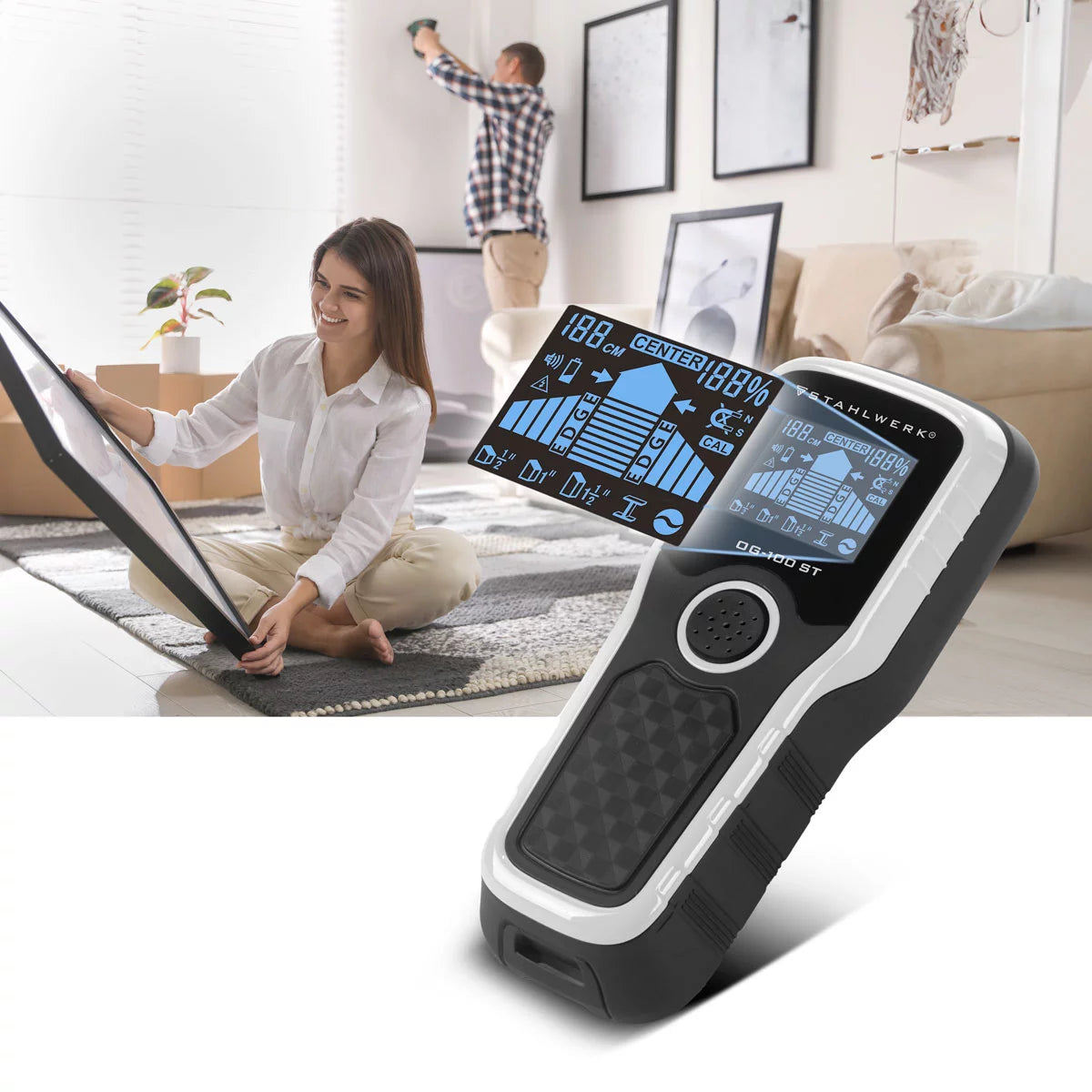 STAHLWERK locating device OG-100 ST wall scanner, metal detector, line finder, bolt detector, cable locator, wall detector for locating power lines, metal objects or beams in walls and ceilings