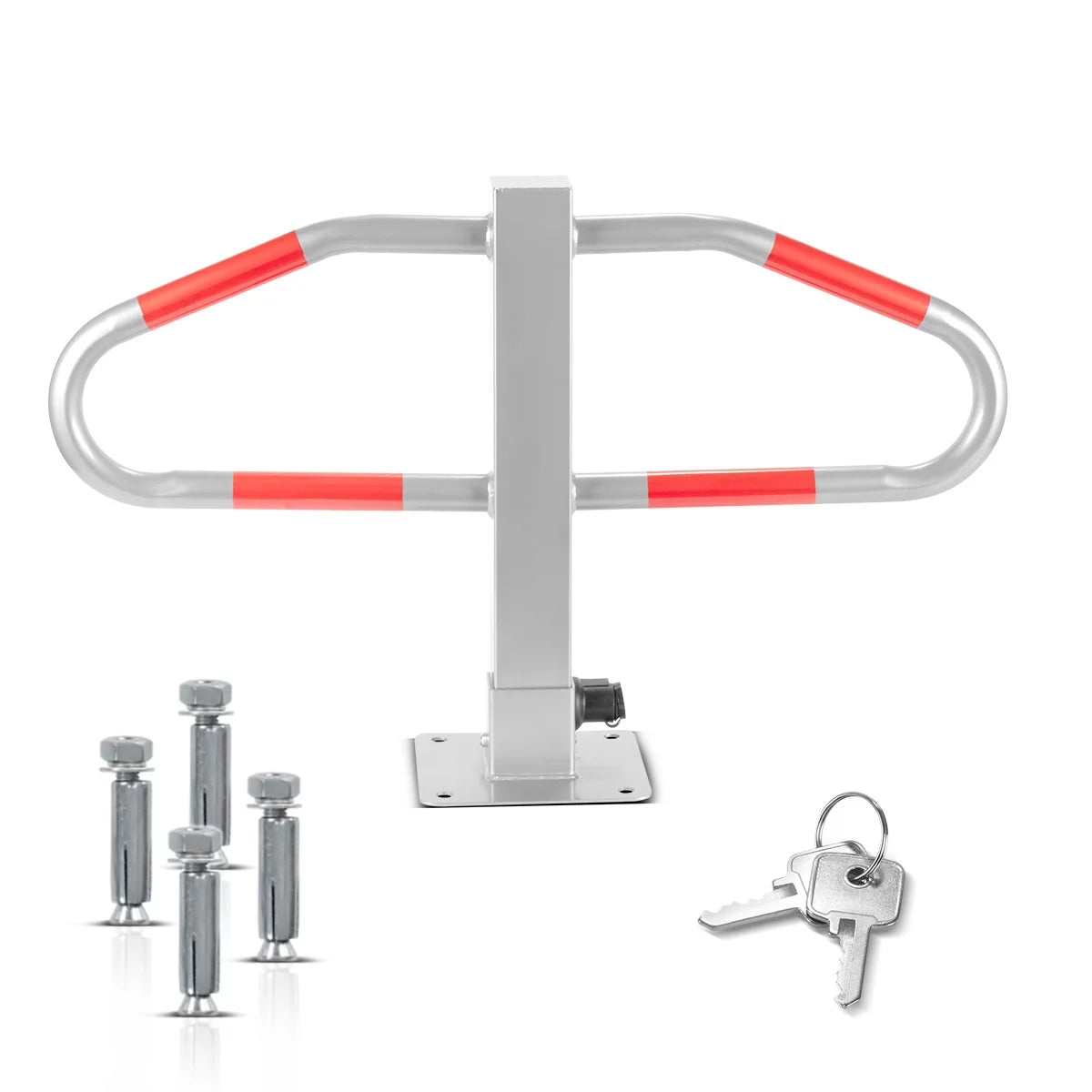 STAHLWERK parking barrier reversible | Foldable parking space bar | Parking barrier with robust steel construction and signal strips | Barriers to secure parking spaces, entrances and loading zones