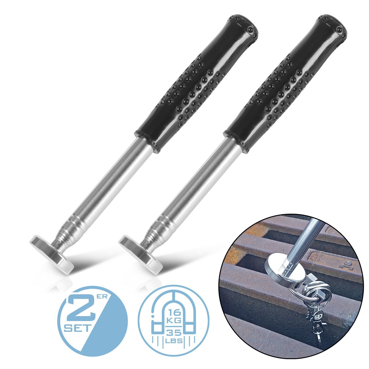 STAHLWERK Telescopic Pick-up Tool Set of 2 | Telescopic magnet | Magnet stick | telescopic magnetic lifter | Practical workshop magnet for effortlessly picking up small magnetic parts, screws and nuts