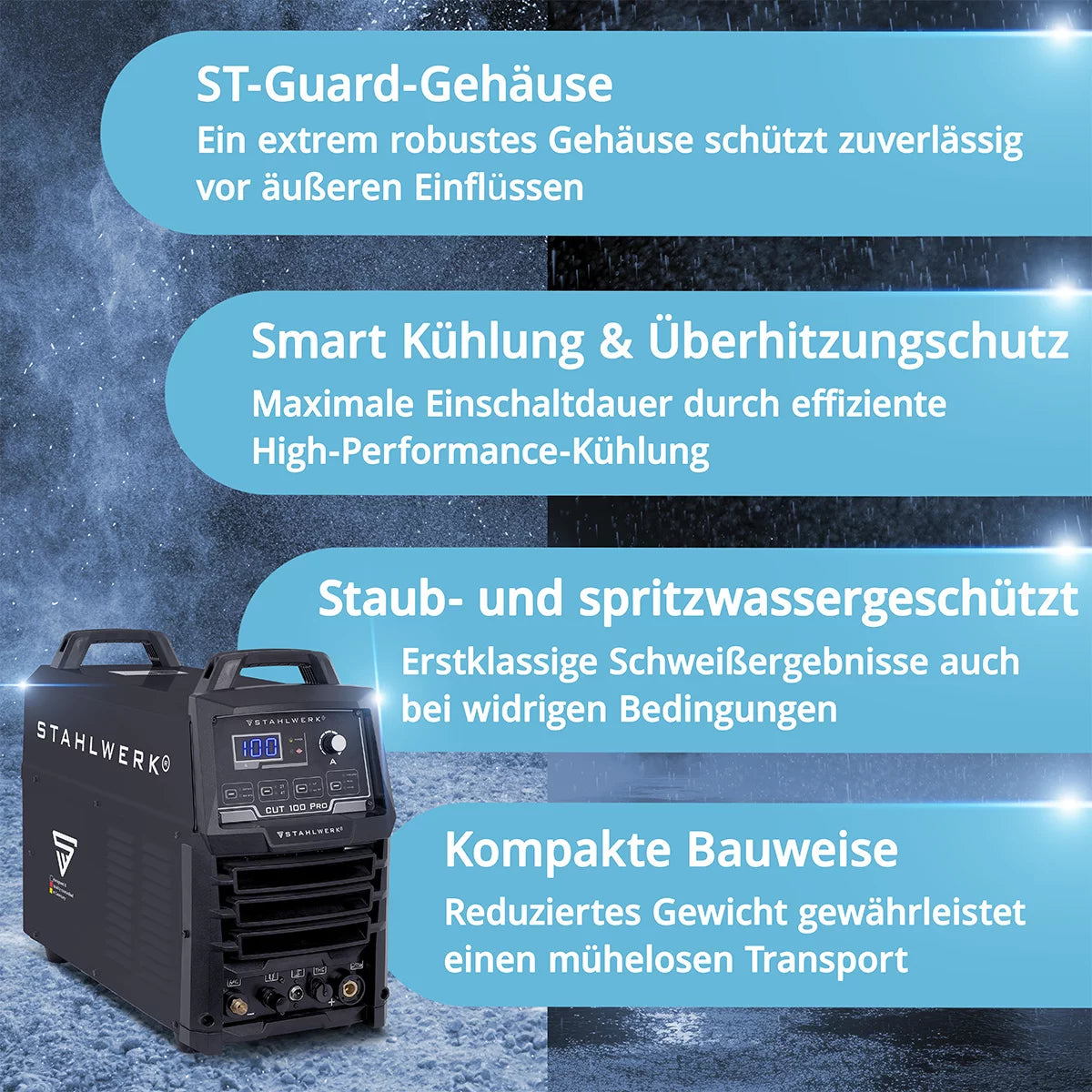 STAHLWERK Plasmaschneider CUT 100 Pro Vollausstattung | 100 A Inverter-Plasmaschneider | HF-Pilotzündung | Digitalanzeige | THC-Schnittstelle für CNC | Schneidleistung bis 44 mm | Plasma Cutter mit 2T/4T-Funktion