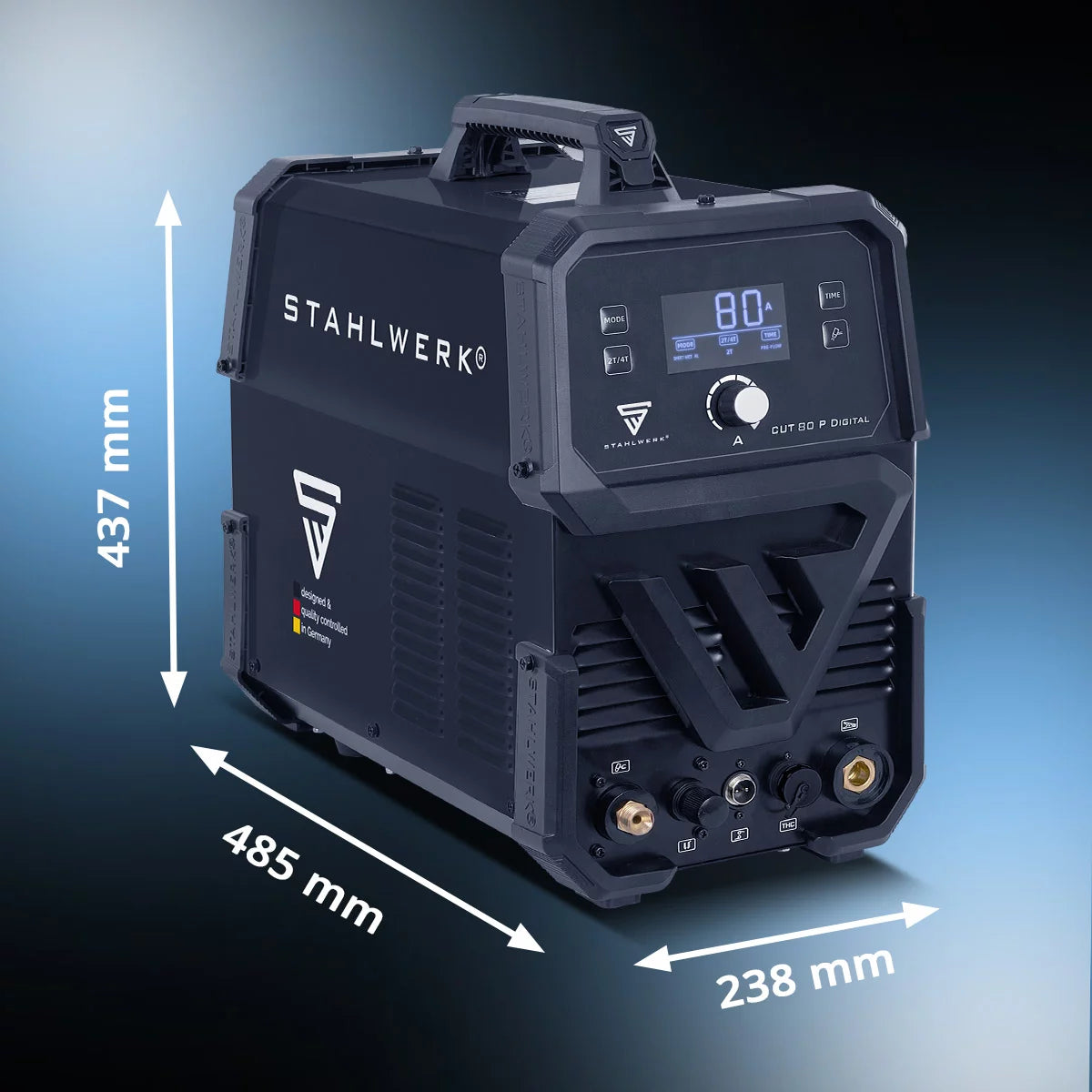 STAHLWERK Plasmaschneider CUT 80 P Digital | 80 A Inverter-Plasmaschneider | HF-Pilotzündung | Digitalanzeige | THC-Schnittstelle für CNC | Schneidleistung bis 25 mm | Plasma Cutter mit 2T/4T-Funktion