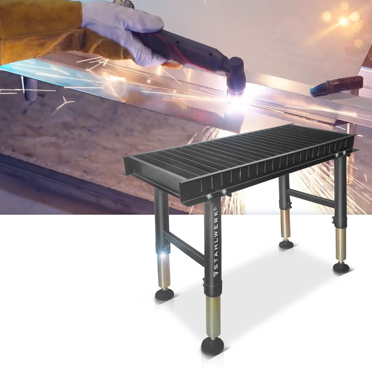 STAHLWERK plasma cutting table PCT-1000 ST 1000 x 410 mm height-adjustable plasma table | powder-coated CUT workbench for professional plasma cutting