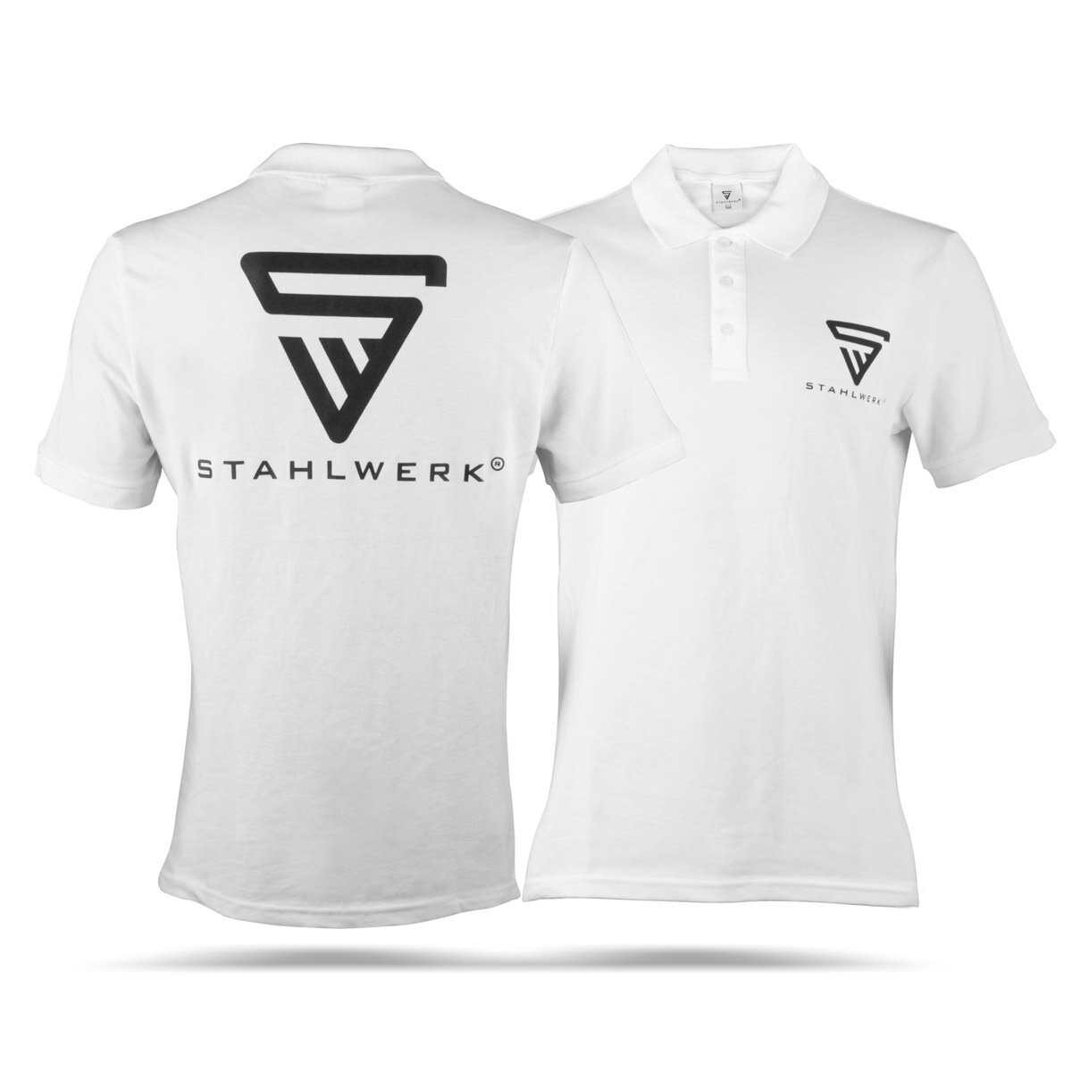 Polo STAHLWERK talla L polo blanco de manga corta con logo estampado confeccionado en 100% algodón