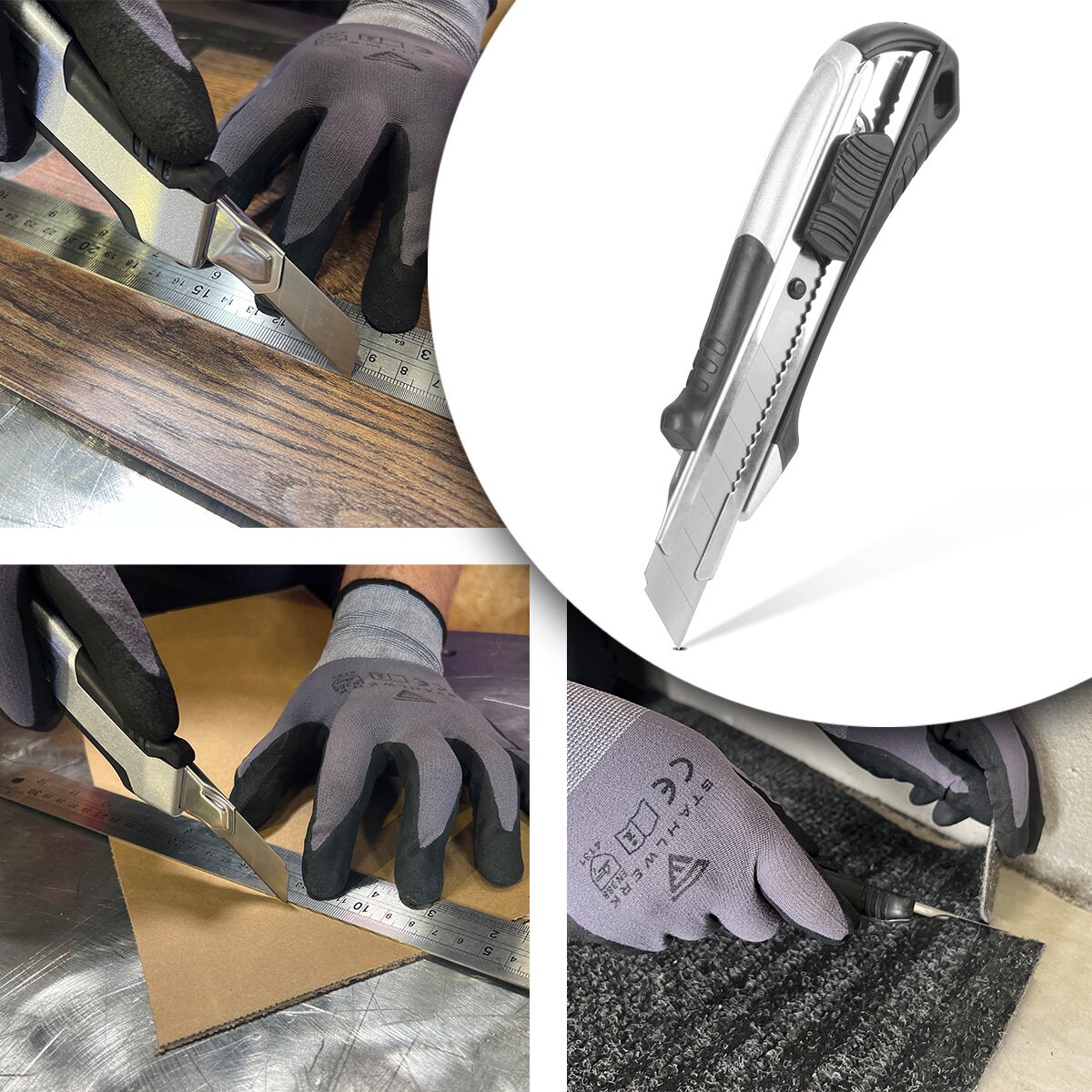 STAHLWERK premium cutter knife PCM-182 ST set of 3 with 18 mm snap-off blades professional cutter | Carpet knife | Safety knife | Parcel knife | Box cutter