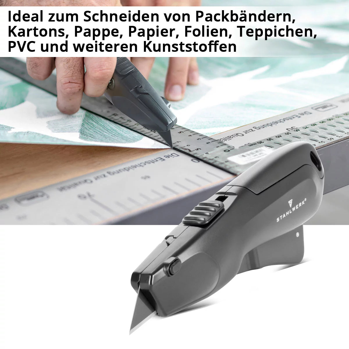 STAHLWERK cutter knife UCM-19 ST set of 3 with quick-change blade, automatic blade retraction and safety lock cutter | Carpet knife | Safety knife | Parcel knife | Box cutter