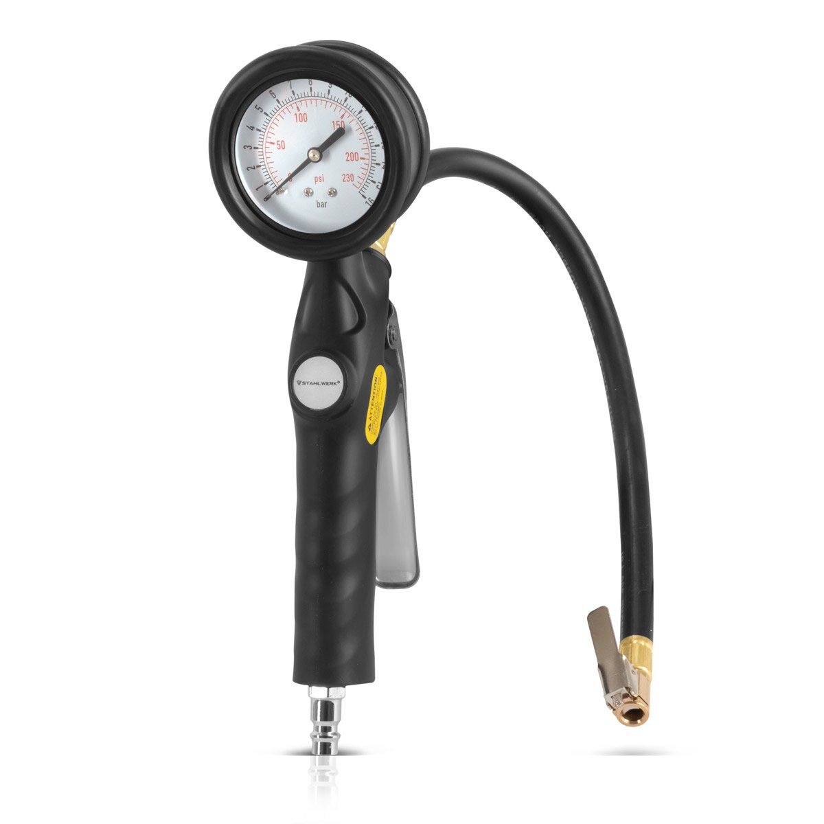 Pistolet de gonflage de pneus à air comprimé STAHLWERK DRA-162 ST | Gonfleur de pneus à air comprimé avec plage de mesure du manomètre | Manomètre de pression des pneus 2 en 1 pour voitures, camions, motos, vélos | Plage de mesure 0 à 16 bar/ 0 à 230 PSI
