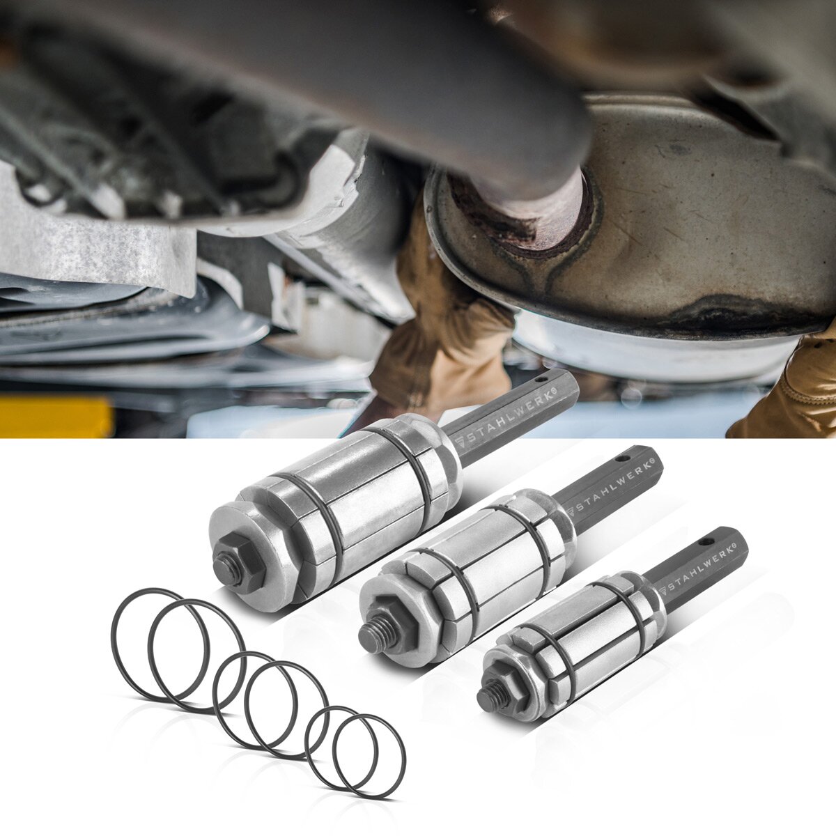 STAHLWERK pipe expander set 29-89 mm 3-piece exhaust pipe expander set | Pipe expander | Exhaust pipe former | Pipe spreader | Automotive tool for exhaust systems