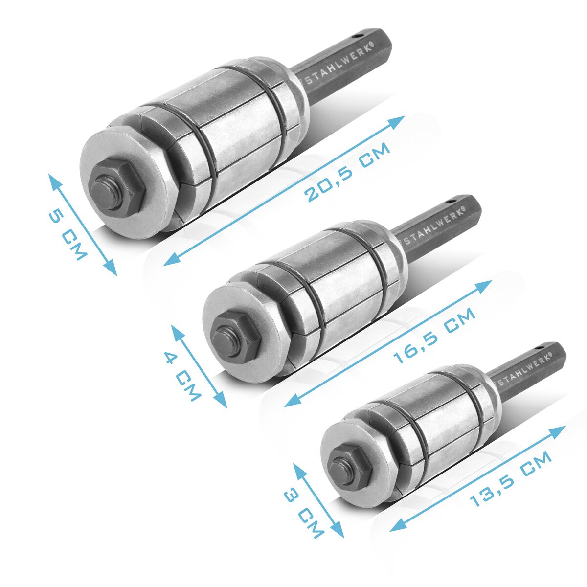 STAHLWERK pipe expander set 29-89 mm 3-piece exhaust pipe expander set | Pipe expander | Exhaust pipe former | Pipe spreader | Automotive tool for exhaust systems