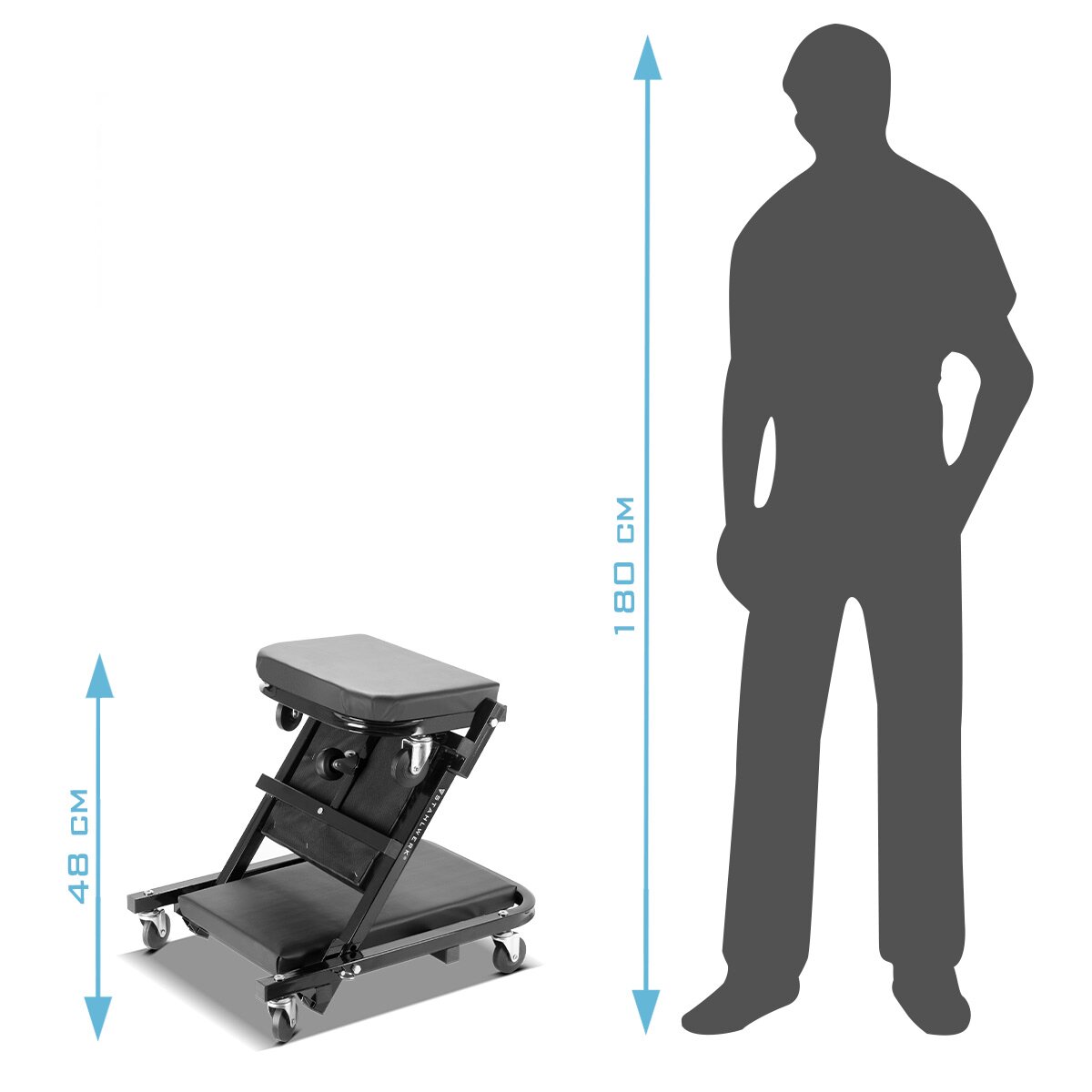 STAHLWERK 2 in 1 Werkstatthocker FRC-40 ST mit 150 kg Tragfähigkeit, faltbares Kfz-Rollbrett | Montagerollbrett | Werkstattliege | Montageliege mit Sitz- und Liegefunktion