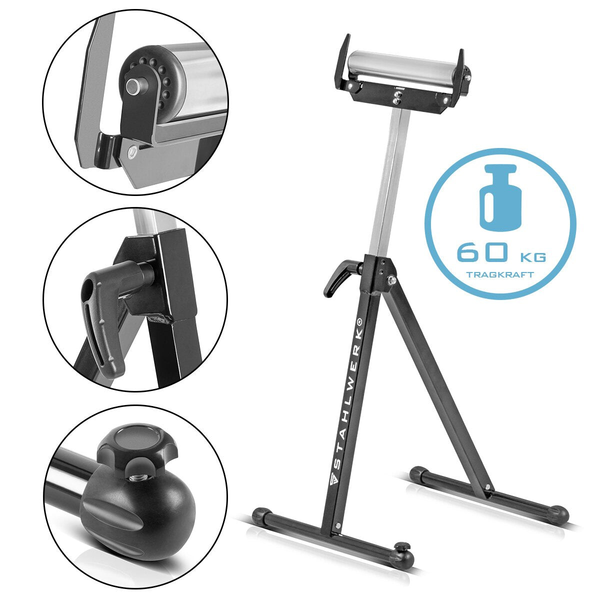 STAHLWERK cavalletto a rulli RB-110 ST cavalletto da lavoro | Cavalletto pieghevole regolabile in altezza da 720 a 1.100 mm con portata di 60 kg e supporto a rulli