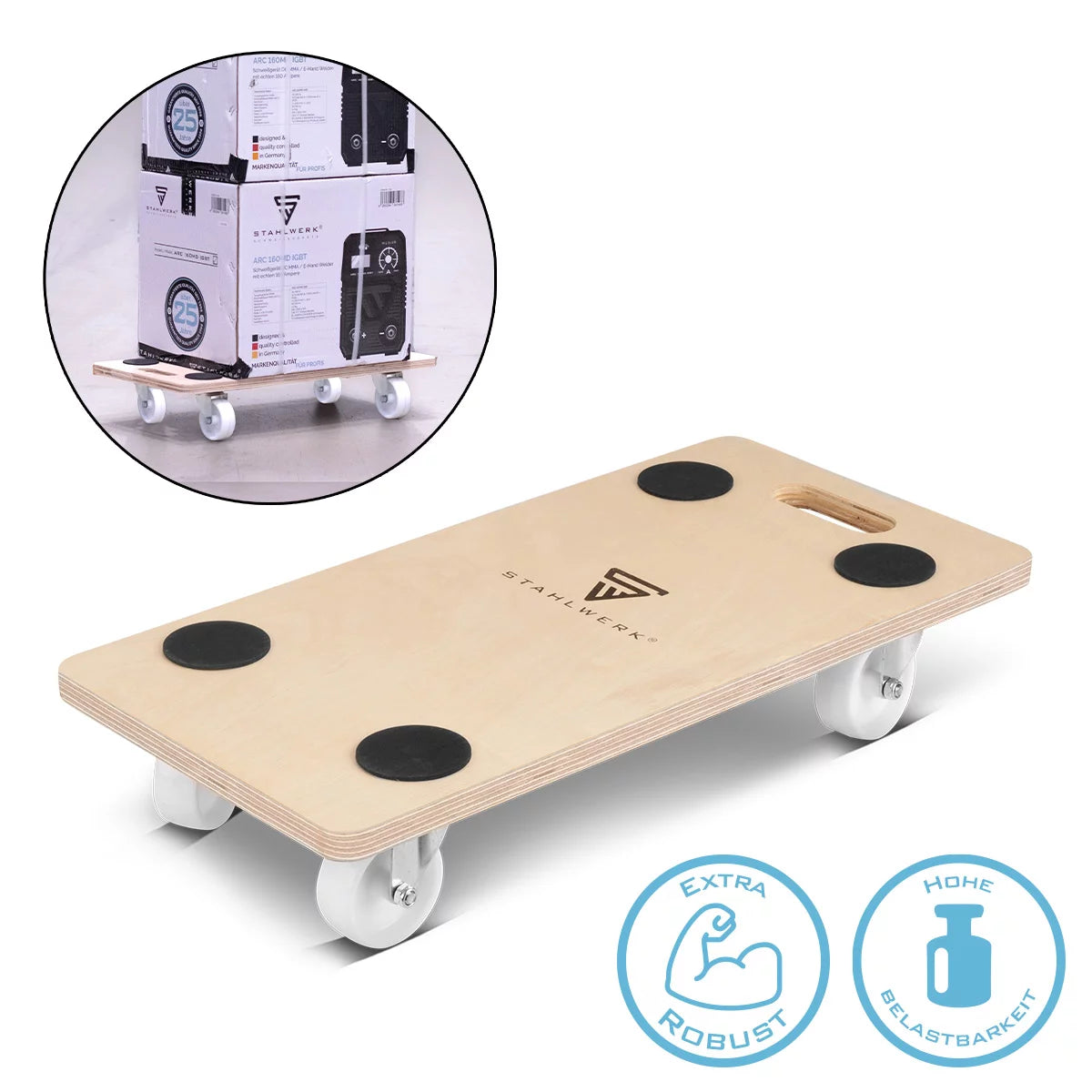 STAHLWERK TR-250 ST trolley with 250 kg load capacity and abrasion-resistant swivel castors 58 x 29 cm platform trolley | Transport trolley | Furniture trolley | Rolling board | Handcart | Transport scooter