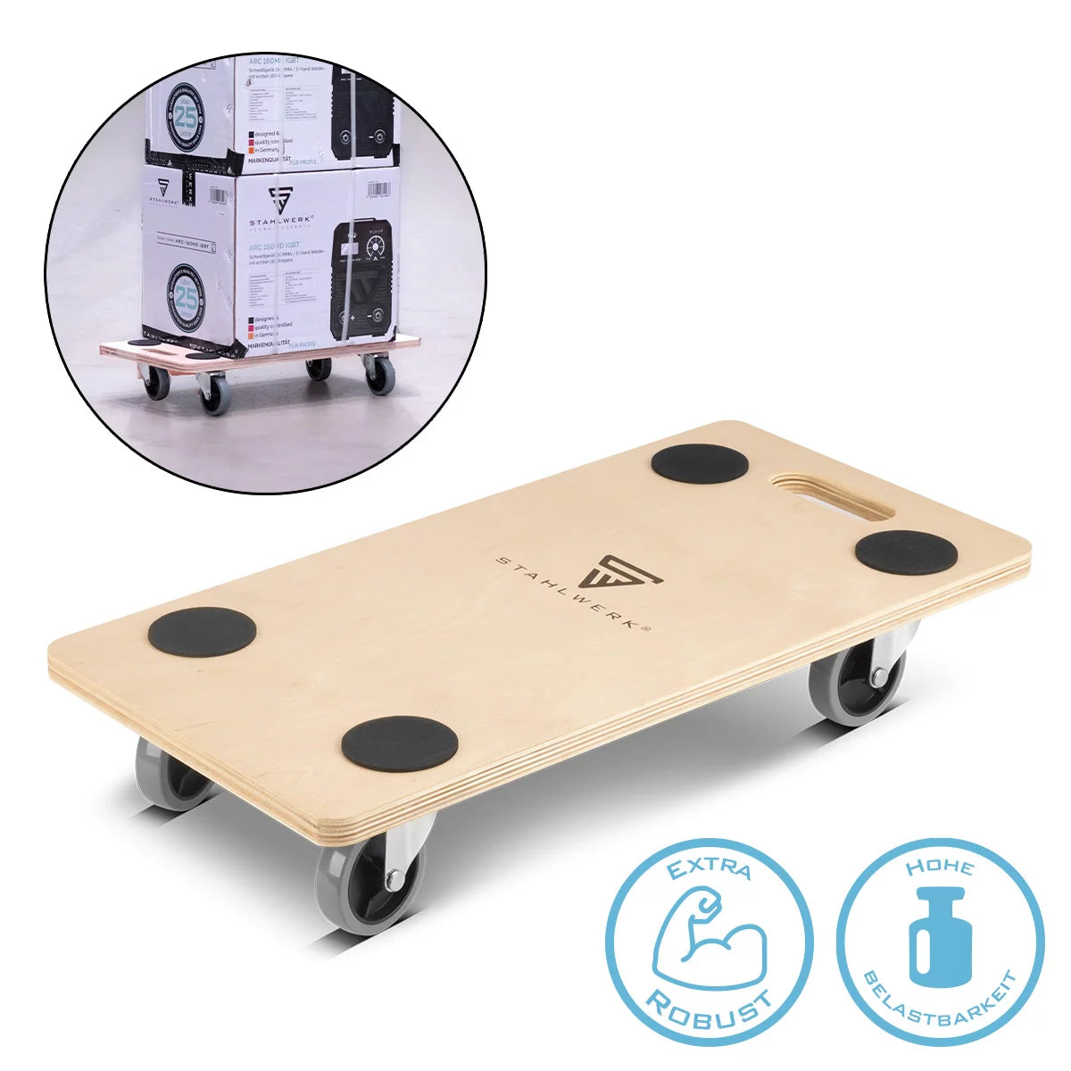 STAHLWERK TRS-250 ST trolley with 250 kg load capacity and rubberized swivel castors 58 x 29 cm platform trolley | Transport trolley | Furniture trolley | Rolling board | Handcart | Transport scooter