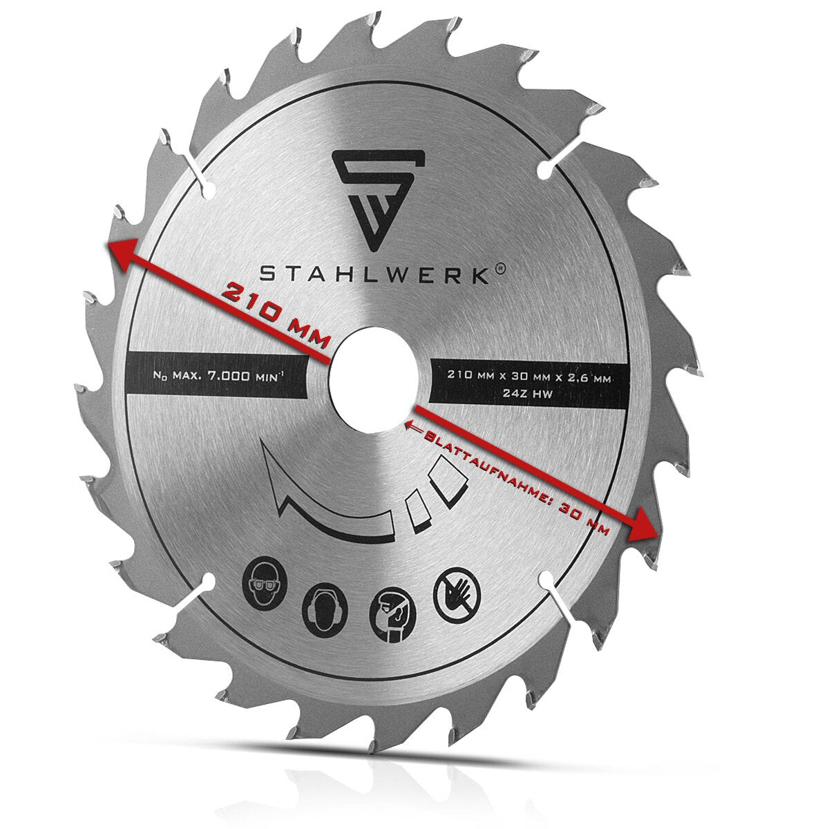 STAHLWERK universal saw blade 210 x 2.6 / 30 mm with 25.4 mm adapter ring, for KS-210 ST cutting saw and comparable devices with the appropriate holder, excellent cutting properties, wear-resistant and durable
