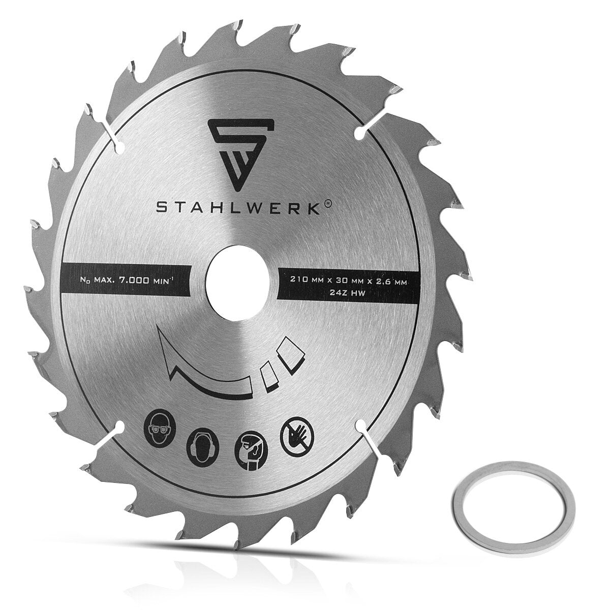 STAHLWERK universal saw blade 210 x 2.6 / 30 mm with 25.4 mm adapter ring, for KS-210 ST cutting saw and comparable devices with the appropriate holder, excellent cutting properties, wear-resistant and durable