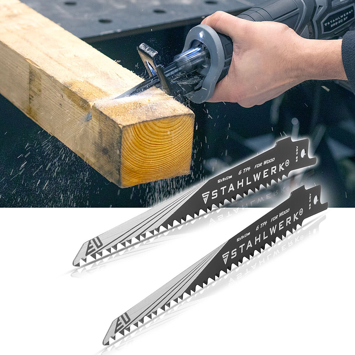 Jeu de 2 lames de scie à bois STAHLWERK 150 x 19 x 1,2 mm lames de scie alternative longue durée | Lames de scie alternative avec support 1/2 pouce et 6 TPI pour scies alternatives | Scies alternatives | Puzzles
