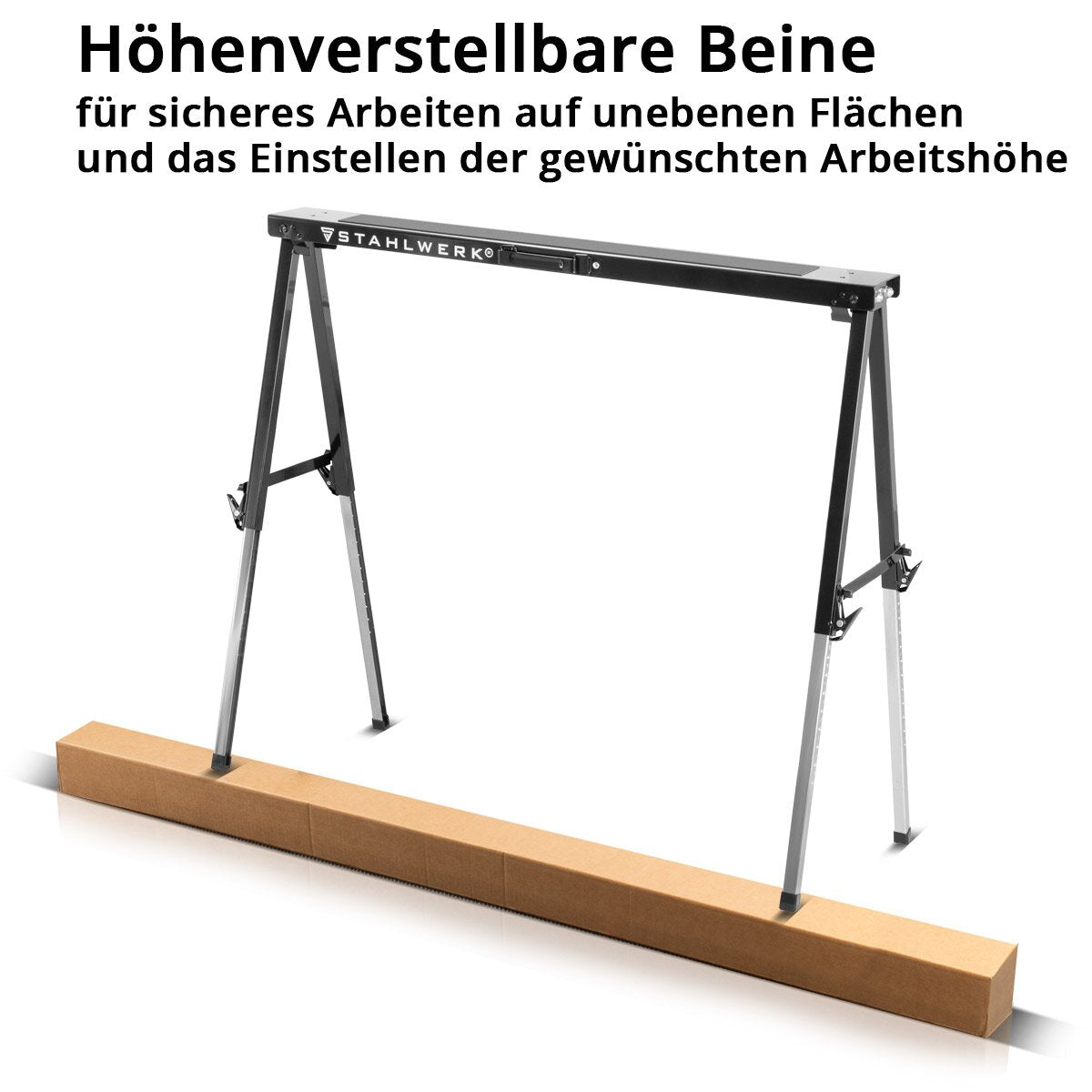 STAHLWERK sawhorse SB-910 ST powder-coated metal workhorse | Universal folding trestle | Scaffolding trestle height adjustable from 645 to 910 mm with 150 kg load capacity and non-slip surface