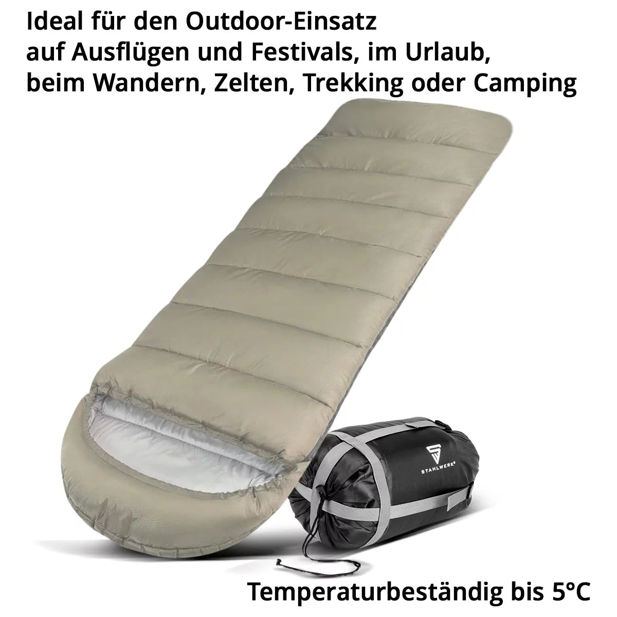 STAHLWERK Schlafsack SB-600 ST Leichter Outdoorschlafsack bis 5°C | Füllung 330g/m2 | Campingschlafsack | Mumienschlafsack | Reiseschlafsack | Trekking- und Wanderschlafsack