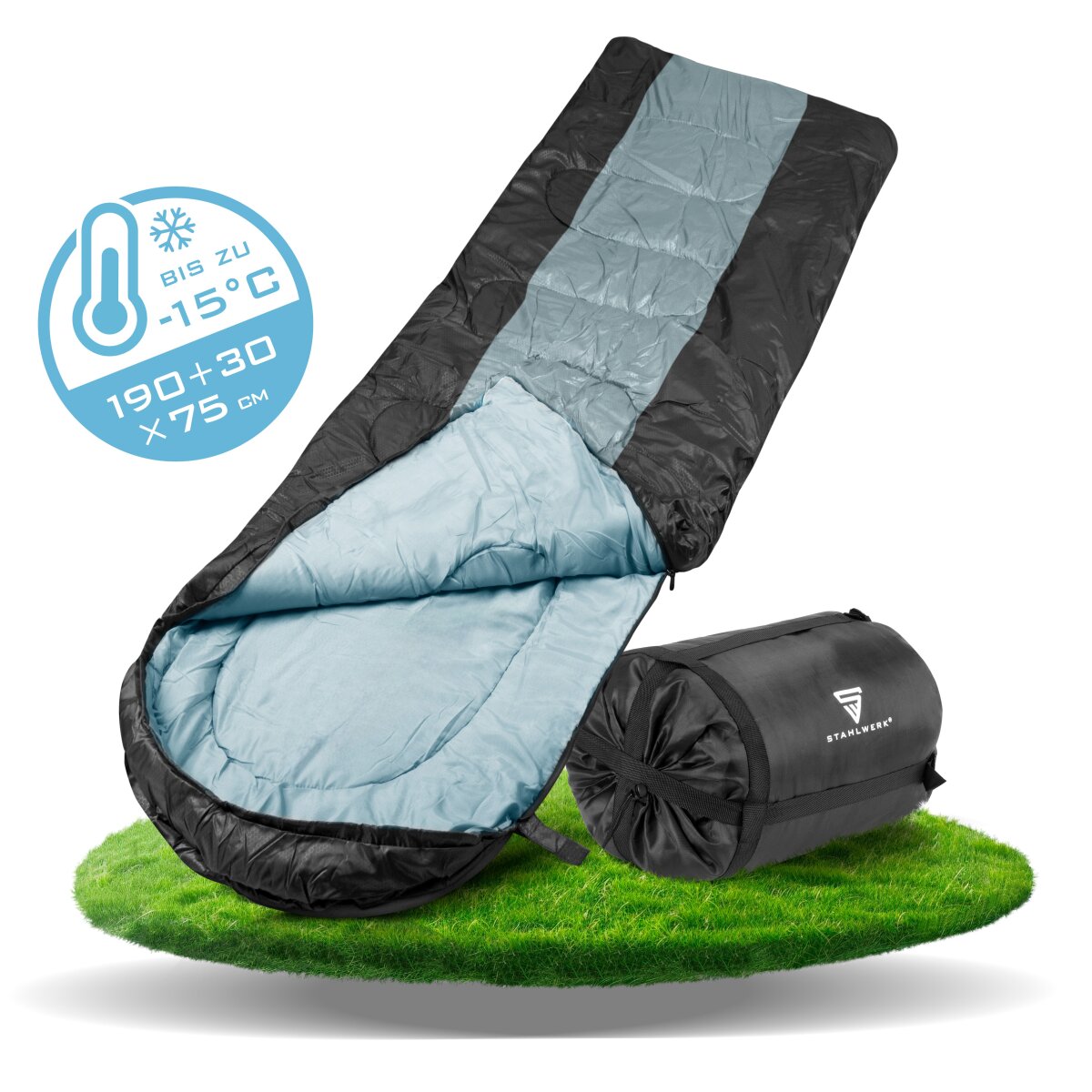 Saco de dormir STAHLWERK SB-400 ST hasta -15°C Saco de dormir para exterior 4 estaciones | Saco de dormir para acampar | Saco de dormir momia | Saco de dormir de viaje | Saco de dormir de verano e invierno.