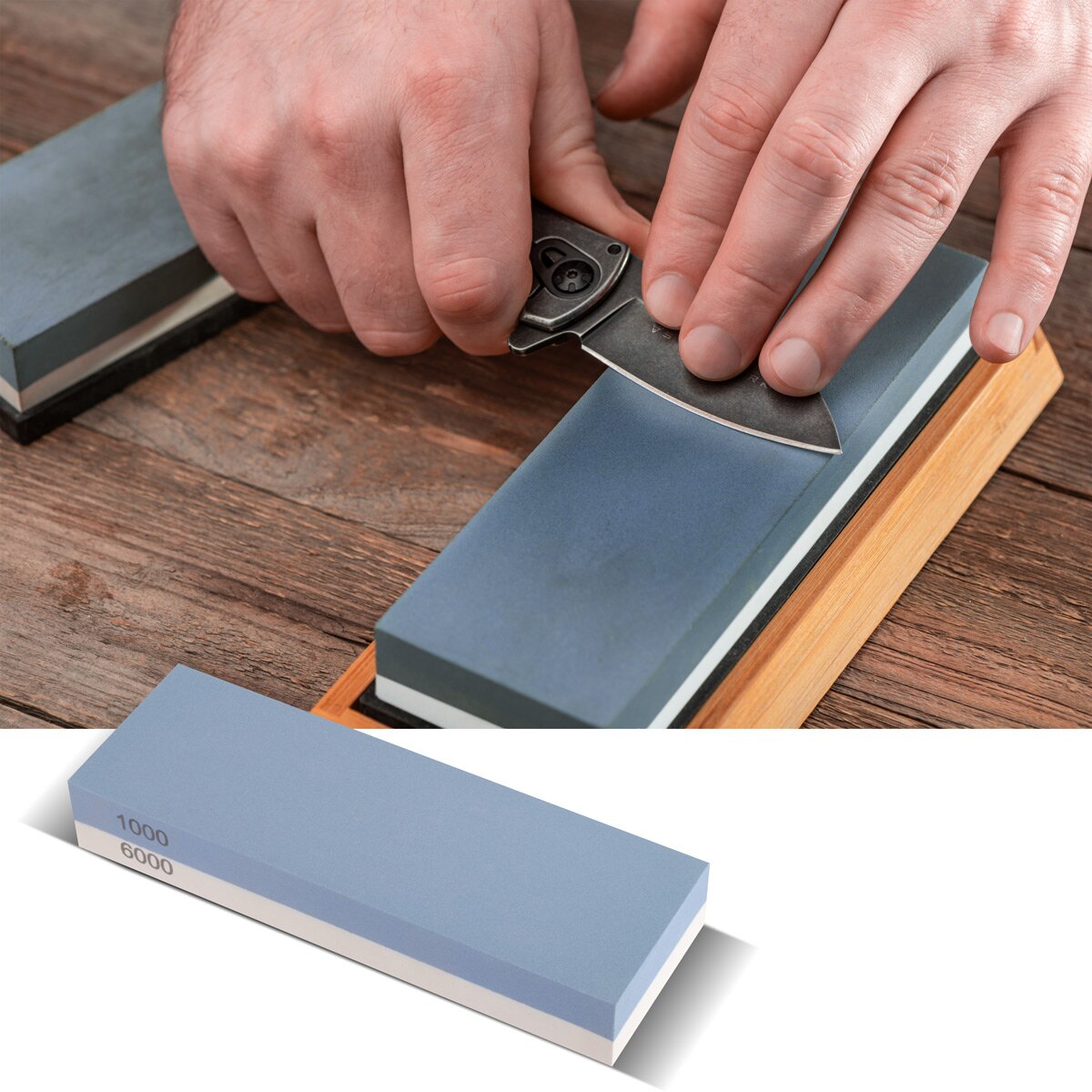 Set di mole STAHLWERK con 1000 | Pietra per affilare 2 in 1 a doppia faccia grana 6000 | pietra per affilare | pietra per affilare | Affilacoltelli con binario di guida e base antiscivolo