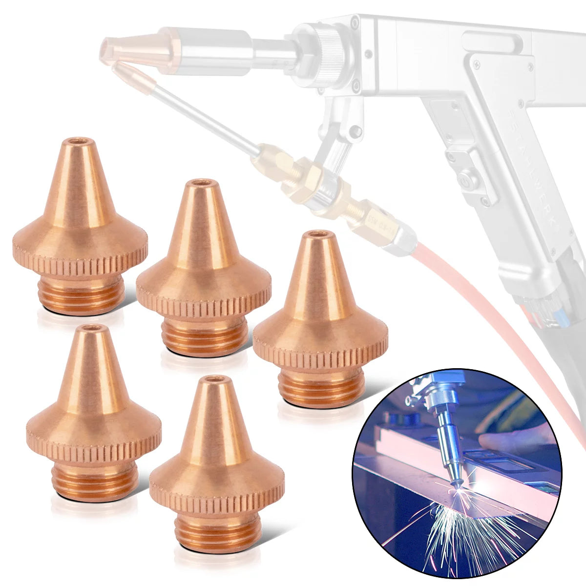STAHLWERK 5er Set Schneiddüsen (ohne Träger) M8 x 1,5 mm für Schweißbrenner von Laser-Schweißgeräten