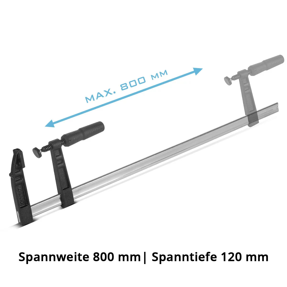 Morsetto a vite STAHLWERK 120x800 mm set da 2 | potente morsetto in acciaio e plastica | Morsetto F per il fissaggio dei pezzi | Morsetto stabile con larghezza di serraggio di 800 mm, profondità di serraggio di 120 mm