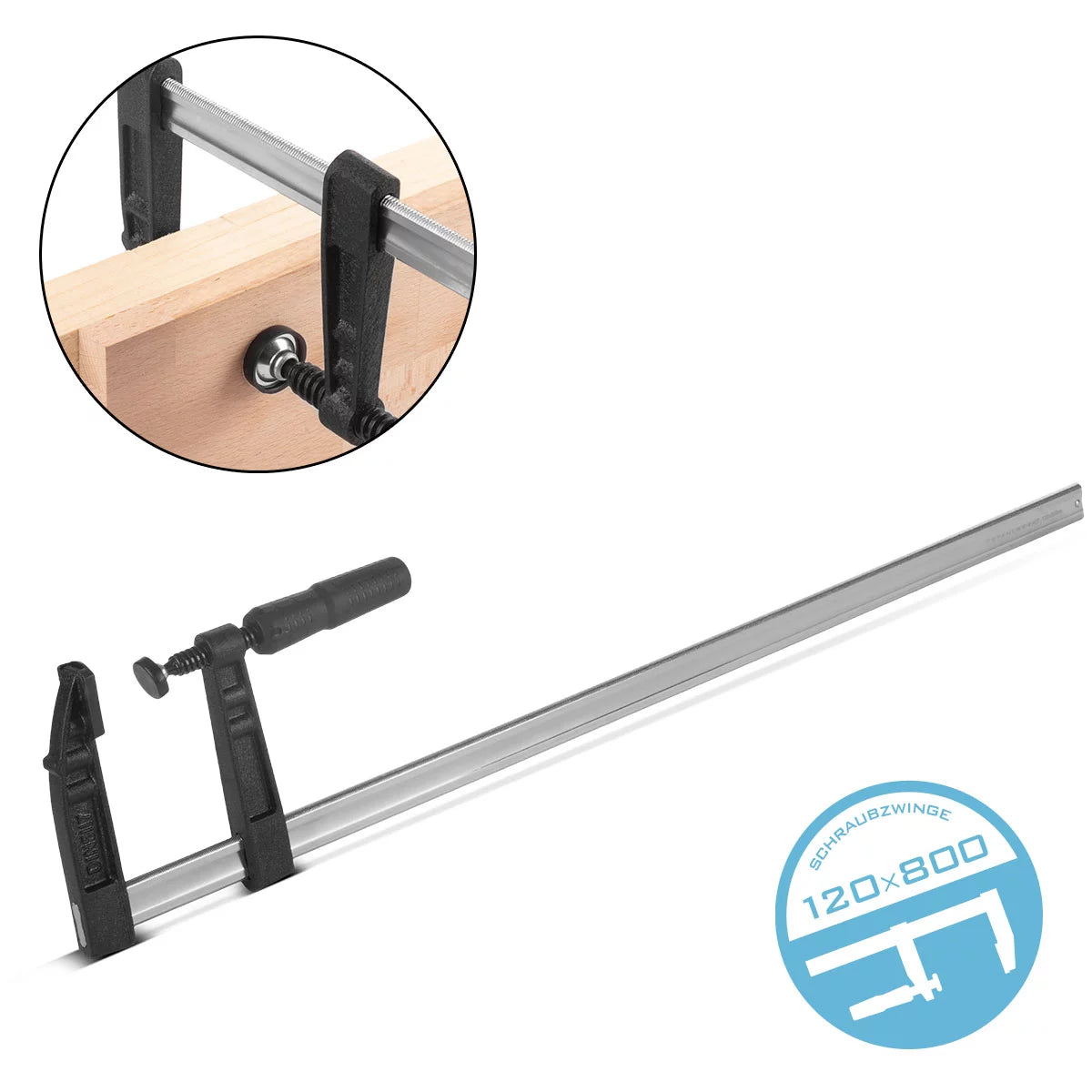 STAHLWERK screw clamp 120x800 mm | powerful clamp made of steel and plastic | F-clamp for fixing workpieces | stable clamp with a clamping width of 800 mm, clamping depth of 120 mm