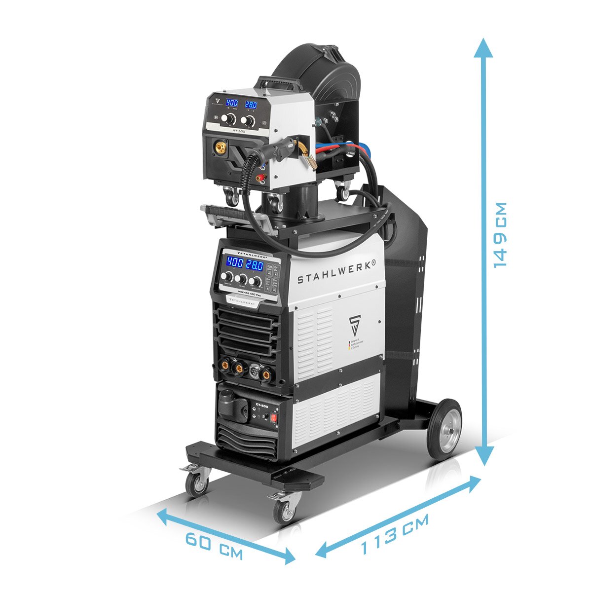 STAHLWERK Schweißgerät MIG MAG 400 Pro Vollsynergischer, wassergekühlter IGBT Inverter mit 400 A und Puls-Funktion 3-in-1 Kombi-Schweißanlage MIG MAG | MMA | Lift-TIG