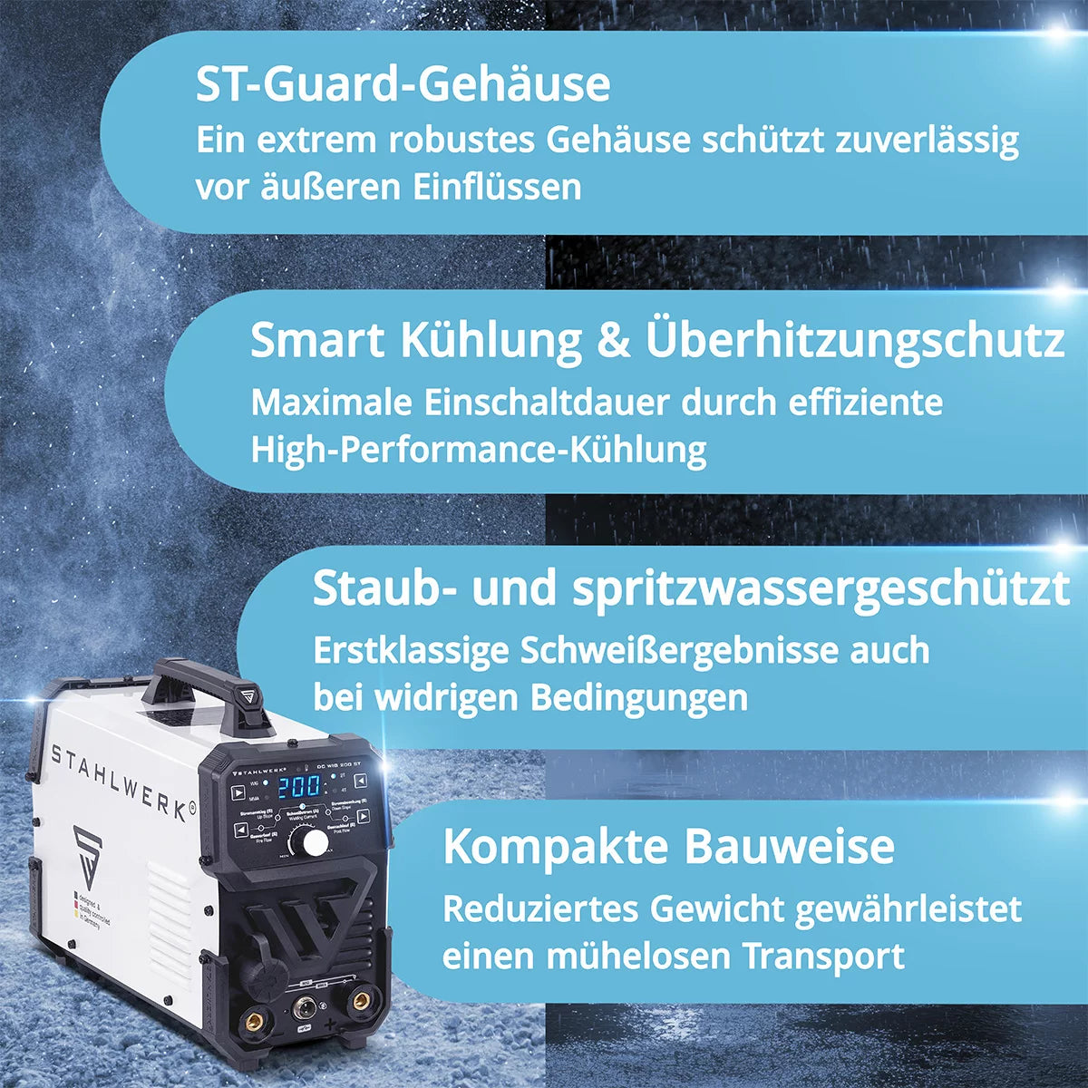 STAHLWERK DC TIG 200 ST - ensemble complet d'équipement - poste à souder TIG combiné avec 200 A et MMA, soudage de l'acier, de l'acier inoxydable et bien plus encore. (pas de soudure ALU)