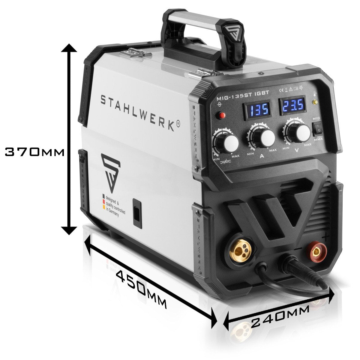 Saldatrice STAHLWERK MIG MAG 135 ST IGBT completamente attrezzata / saldatrice a gas inerte con alimentazione filo sinergica e 135 A reali / saldatrice combinata