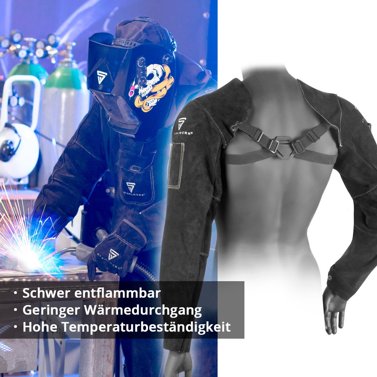 STAHLWERK welding sleeves | Welder's gauntlets | | Welding arm protection | Welding protective clothing with straps made of high-quality split leather for welding and plasma cutting