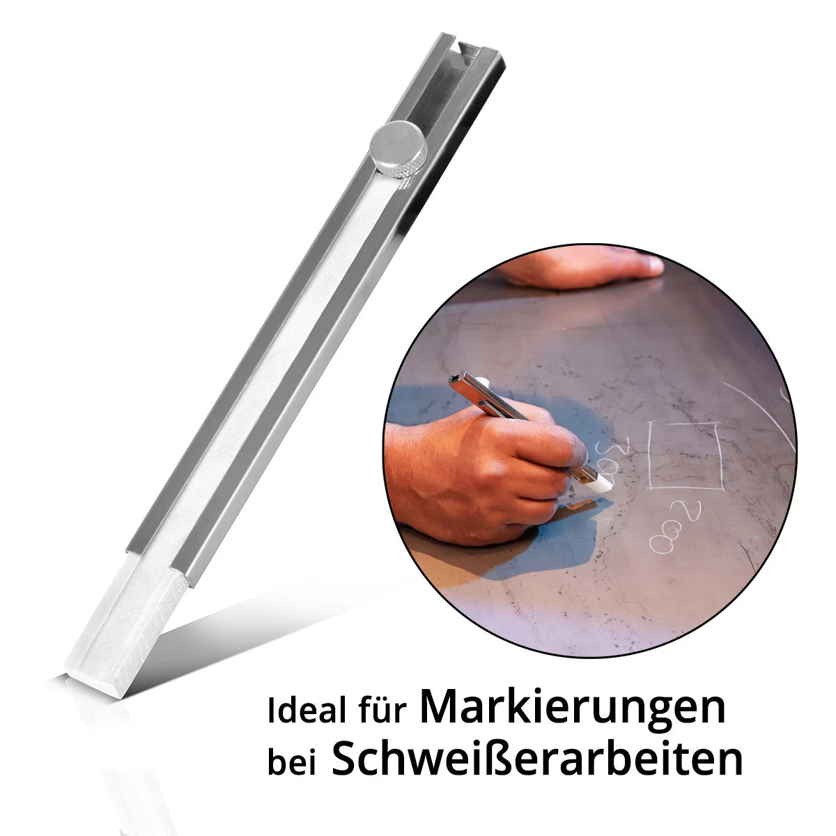 STAHLWERK welding chalk set 12 pieces, chalk holder flat and round made of aluminum, soapstone pencils for refilling with 10 pieces of soapstone chalk for marking on steel, stainless steel, aluminum