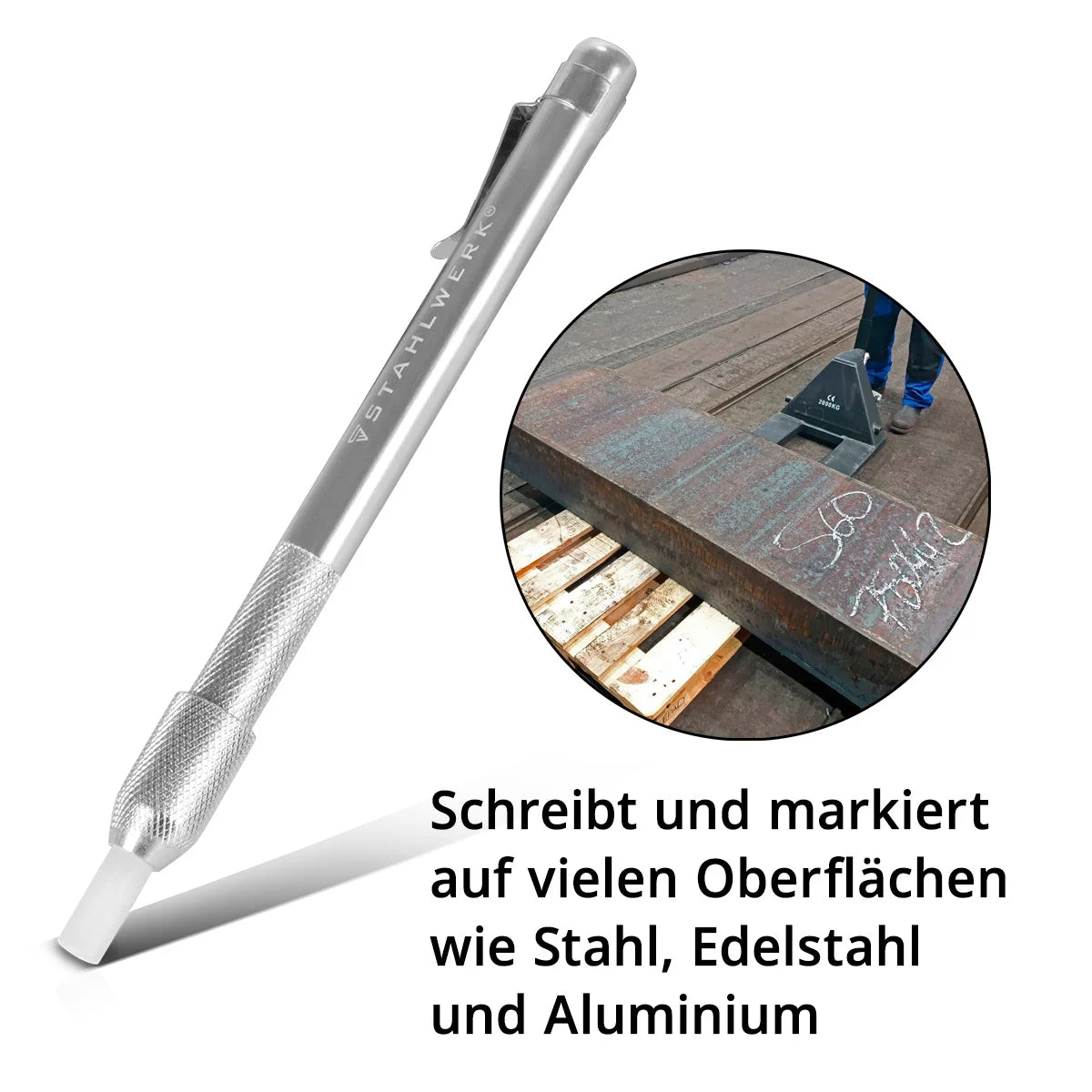 STAHLWERK welding chalk set 12 pieces, chalk holder flat and round made of aluminum, soapstone pencils for refilling with 10 pieces of soapstone chalk for marking on steel, stainless steel, aluminum
