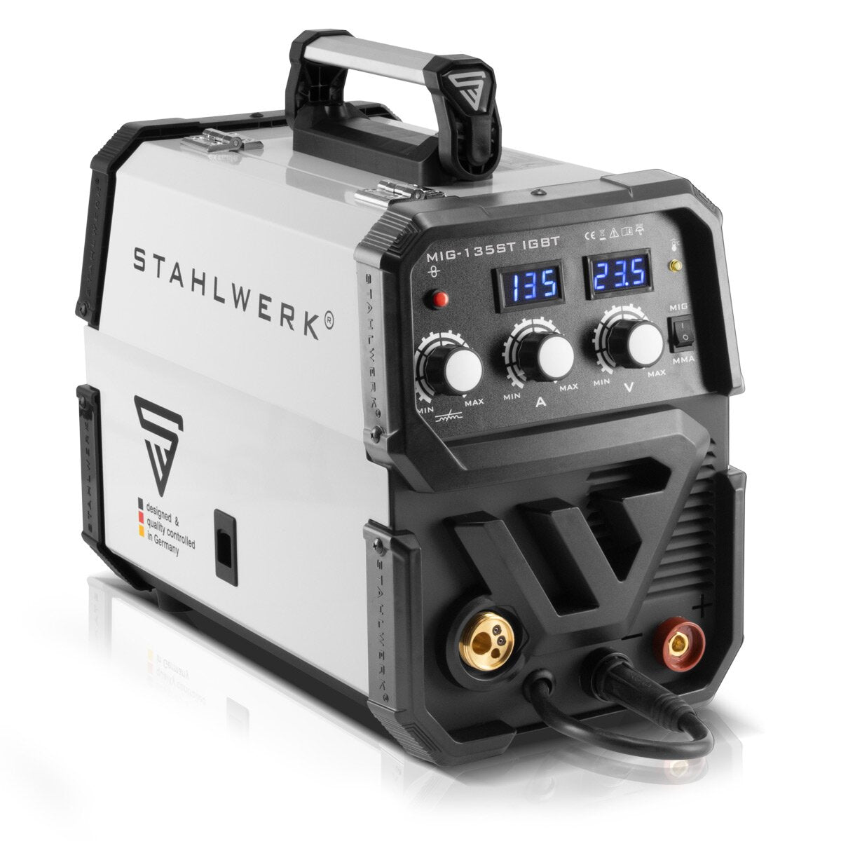 Poste à souder STAHLWERK MIG MAG 135 ST IGBT / Poste à souder au gaz inerte avec alimentation en fil synergique et 135 ampères réels / Poste à souder combiné