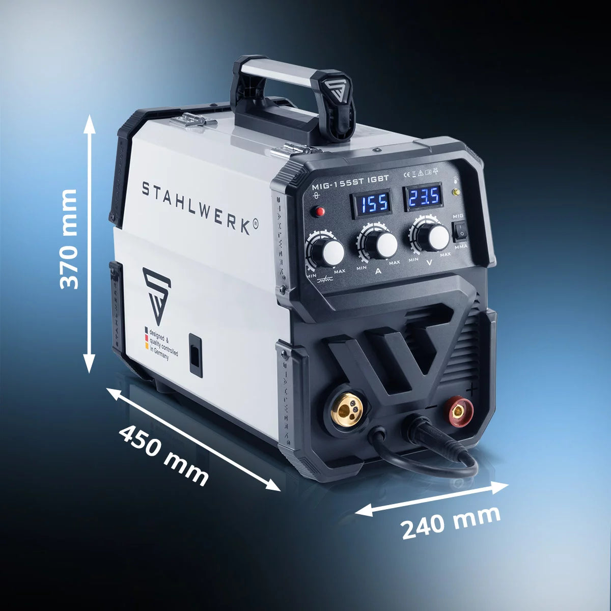 STAHLWERK Schweißgerät MIG MAG 155 ST IGBT mit synergischem Drahtvorschub und echten 155 Ampere / Schutzgasschweißgerät mit MMA / E-Hand