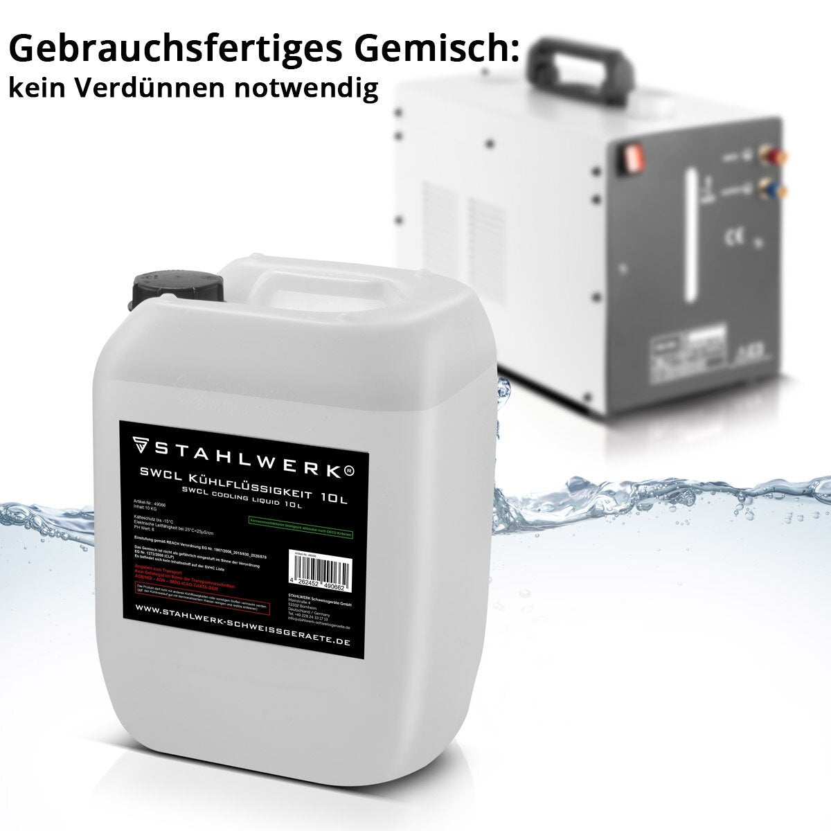 STAHLWERK SWCL Kühlflüssigkeit 10 l Kanister 25 µS/cm bis -15°C Kühlmittel | Wasserkühlung | Kühlwasser für Wasserkühler und wassergekühlte Schlauchpakete von Schweißgeräten und Plasmaschneidern