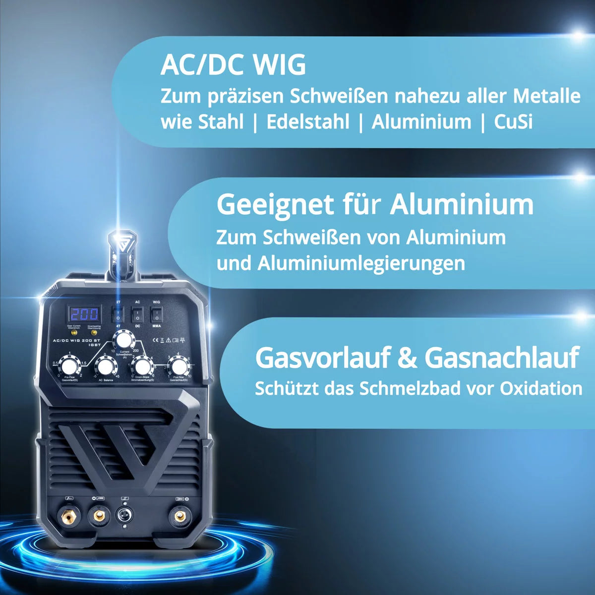 Máquina de soldar STAHLWERK AC/DC TIG 200 ST IGBT / máquina de soldar combinada / sistema de soldadura combinado con 200 A TIG y MMA, adecuado para aluminio