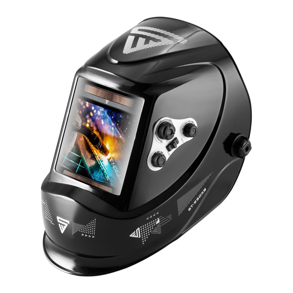 Casco de soldadura STAHLWERK ST-950 XB totalmente automático en color real con función 3 en 1, negro brillante, incluye 5 lentes de repuesto y bolsa
