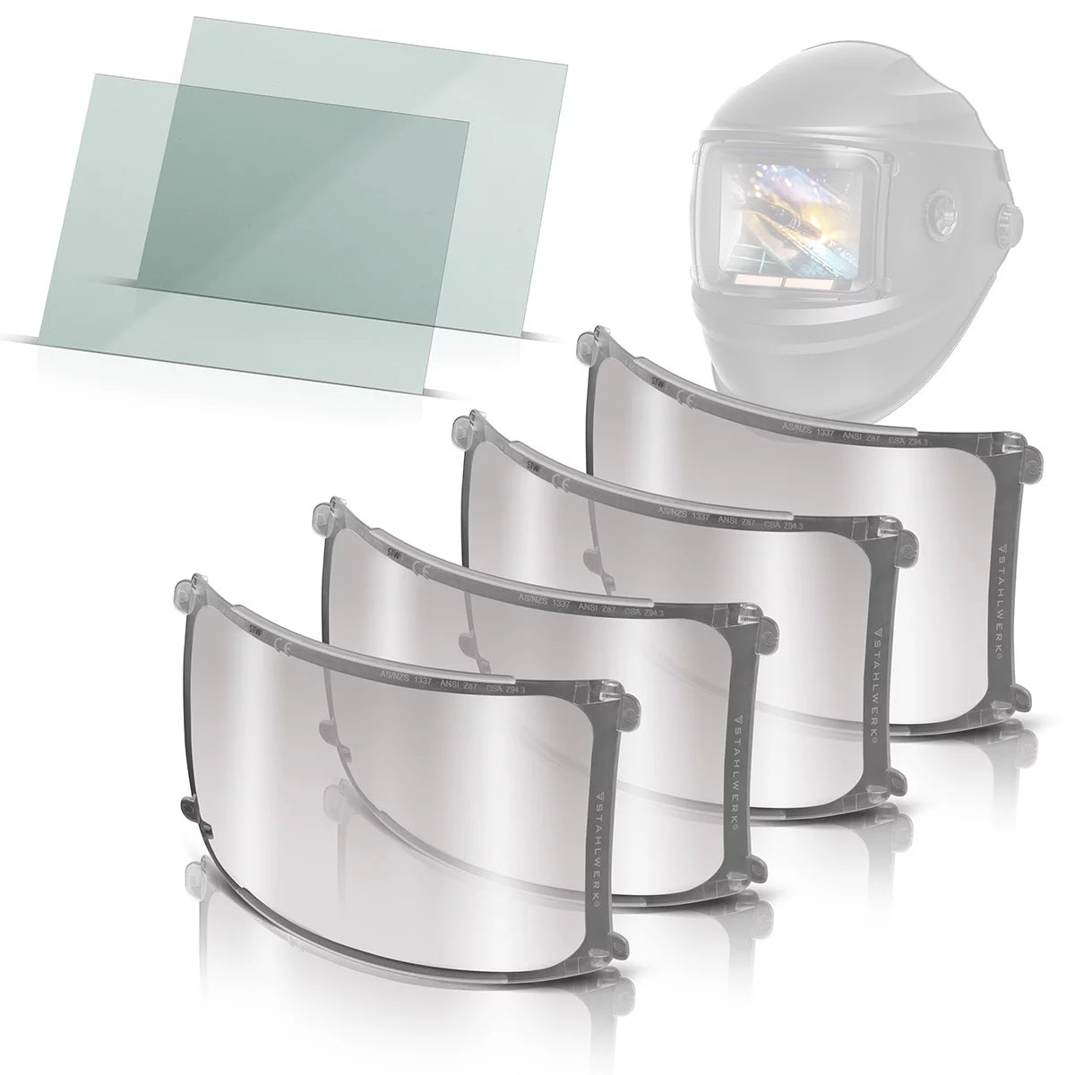 STAHLWERK Schweißhelm Vorsatzscheiben 6er Set | Ersatzgläser innen und außen | Schweißschutzglas | Visierglas | Schutzglas nach EN ISO 16321 | Ersatzscheiben für den Vollautomatik Schweißhelm BOOSTER