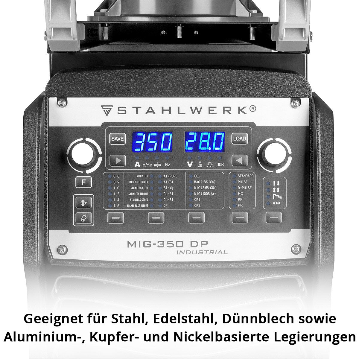 Poste de soudage industriel STAHLWERK MIG MAG 350 DP Onduleur IGBT entièrement synergique, refroidi par eau avec 350 A et fonction spot, système de soudage MIG MAG avec impulsion | Double impulsion | Impulsion à grande vitesse
