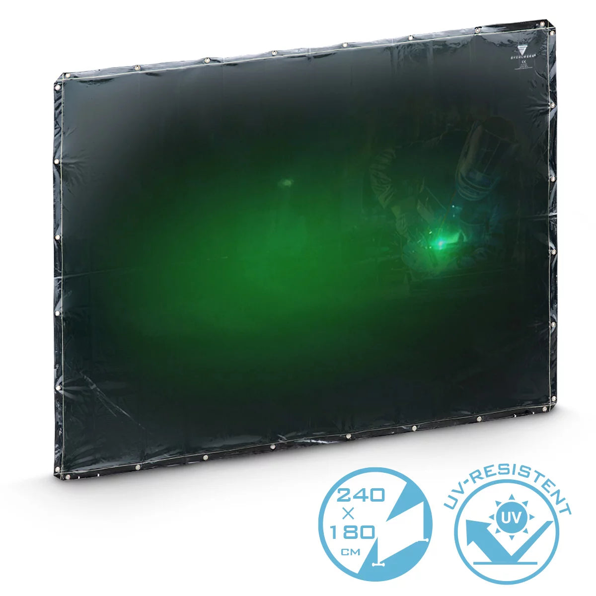 STAHLWERK welding protection curtain 240 x 180 cm | Welding curtain made of UV-resistant vinyl plastic | Extra dark | DIN EN ISO 25980 | Effective protection for welding, cutting and grinding work