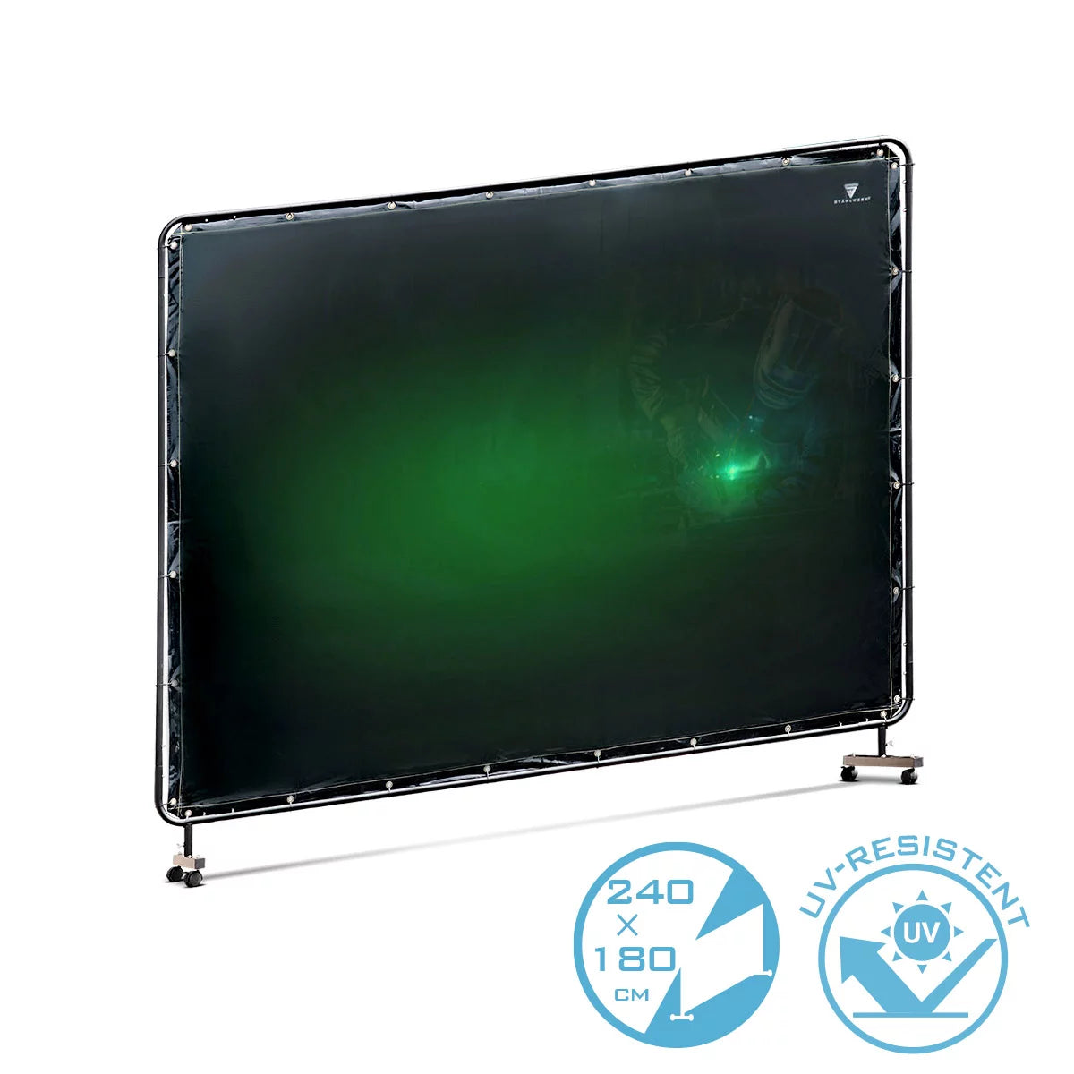 Paroi de protection de soudage mobile STAHLWERK 240 x 180 cm en acier et plastique vinyle résistant aux UV