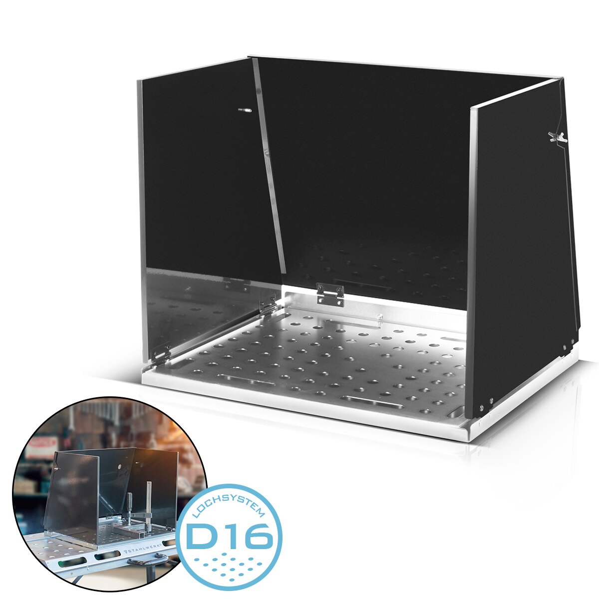 STAHLWERK welding table attachment SA-500 ST 500 x 400 mm mobile welding cabin | Foldable welding table extension for workbenches and assembly tables with D16 perforated plate for clamping tools