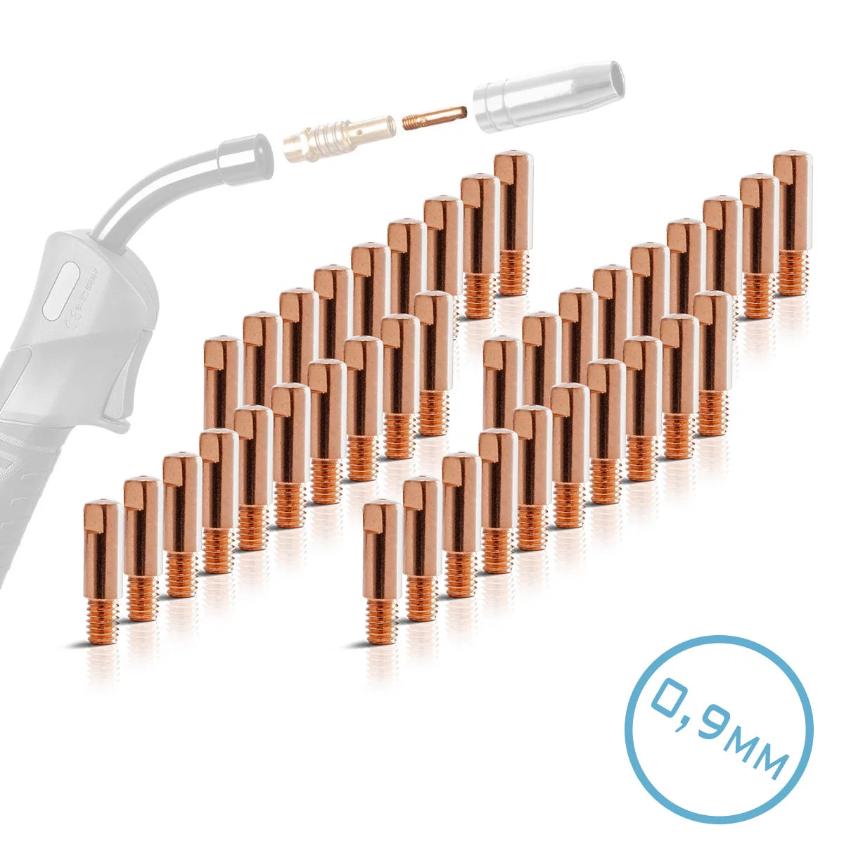 STAHLWERK 40er Set AK15 | MB15 | AK14 | MB14 Stromdüsen | Kontaktdüsen M6x25 in 0,9 mm MIG MAG Verschleißteile Set | Schweißzubehör für Schweißbrenner