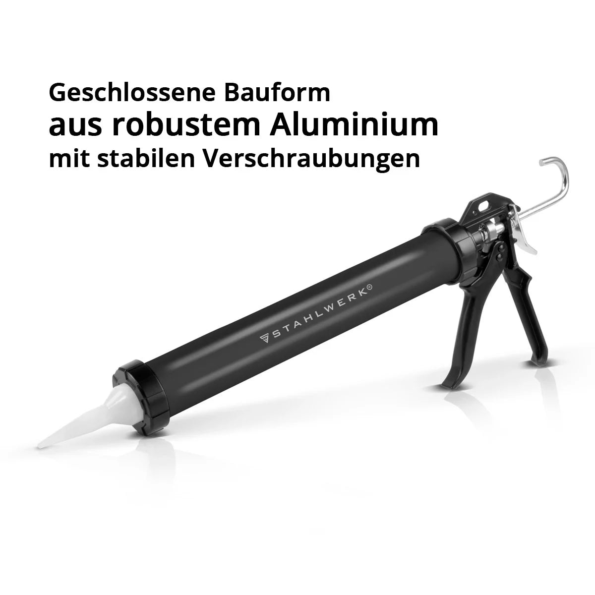 STAHLWERK Silikonpistole SPB-600 ST mit 600 ml aus Aluminium Silikonpresse | Acrylpistole | Kartuschenpresse | Beutelpresse | Silikonspritze | Kartuschenpistole für Kartuschen und Schlauchbeutel
