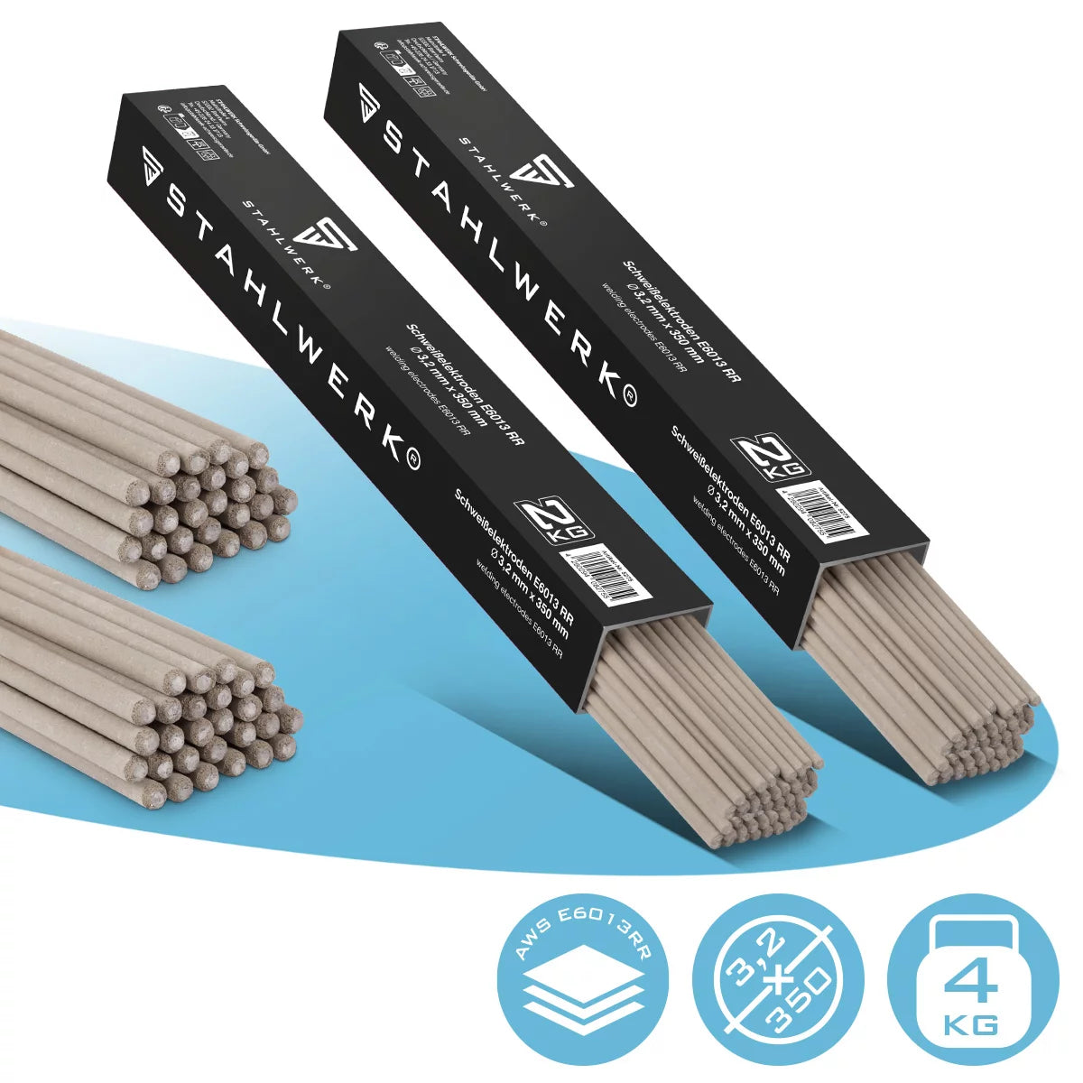 STAHLWERK 2x Stabelektroden AWS E6013RR dick rutilumhüllt 3,2 x 350 mm, Schweißstrom 90-130 A, hohe chemische Reinheit, 2 kg MMA ARC.
