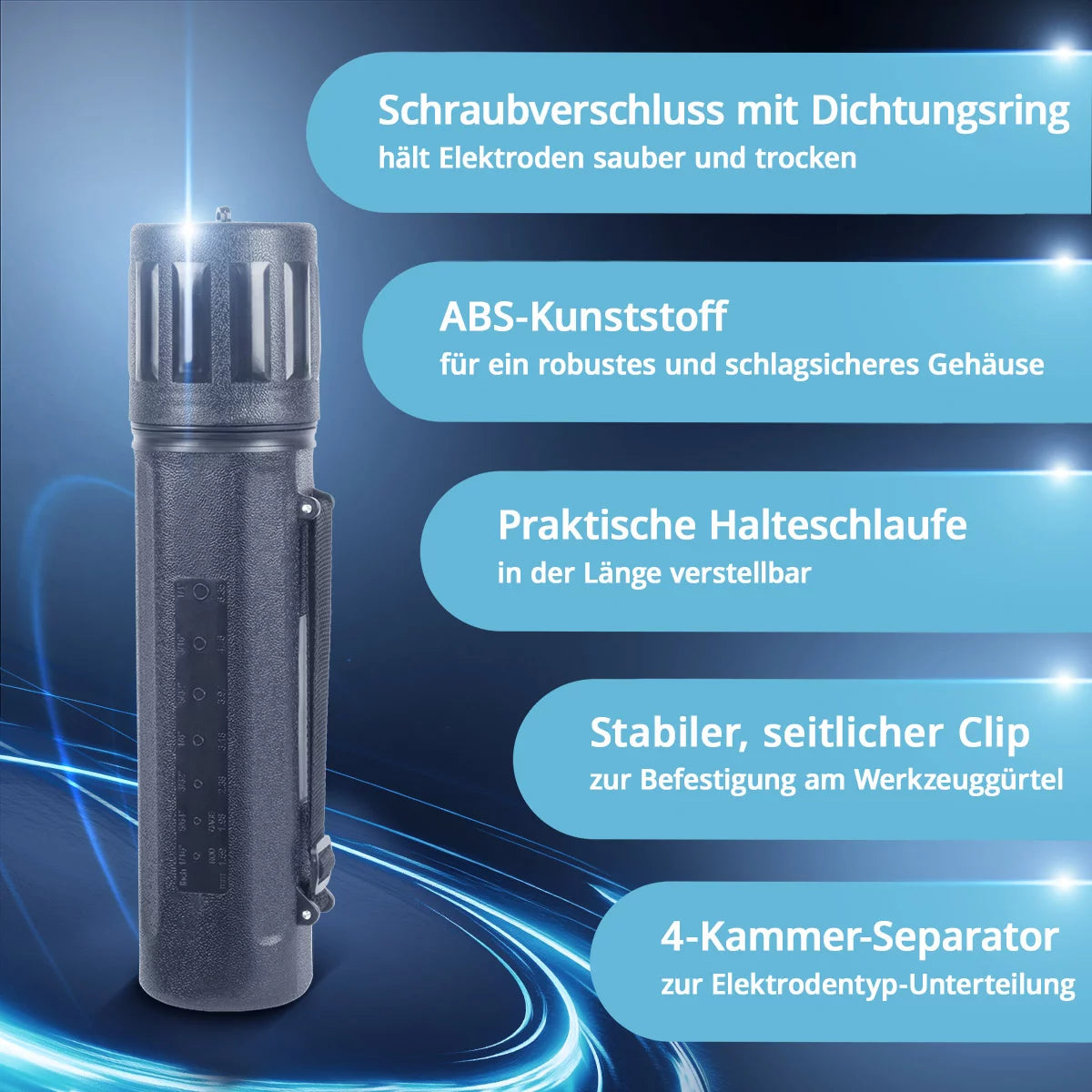 STAHLWERK Stabelektroden-Set mit wasserdichter Aufbewahrungsbox | Schweißstäbe AWS E6013 RR im Elektrodenköcher | 60 Elektroden Vorteilspack | 2,0 x 300 mm | 2,5 x 350 mm | 3,2 x 350 mm